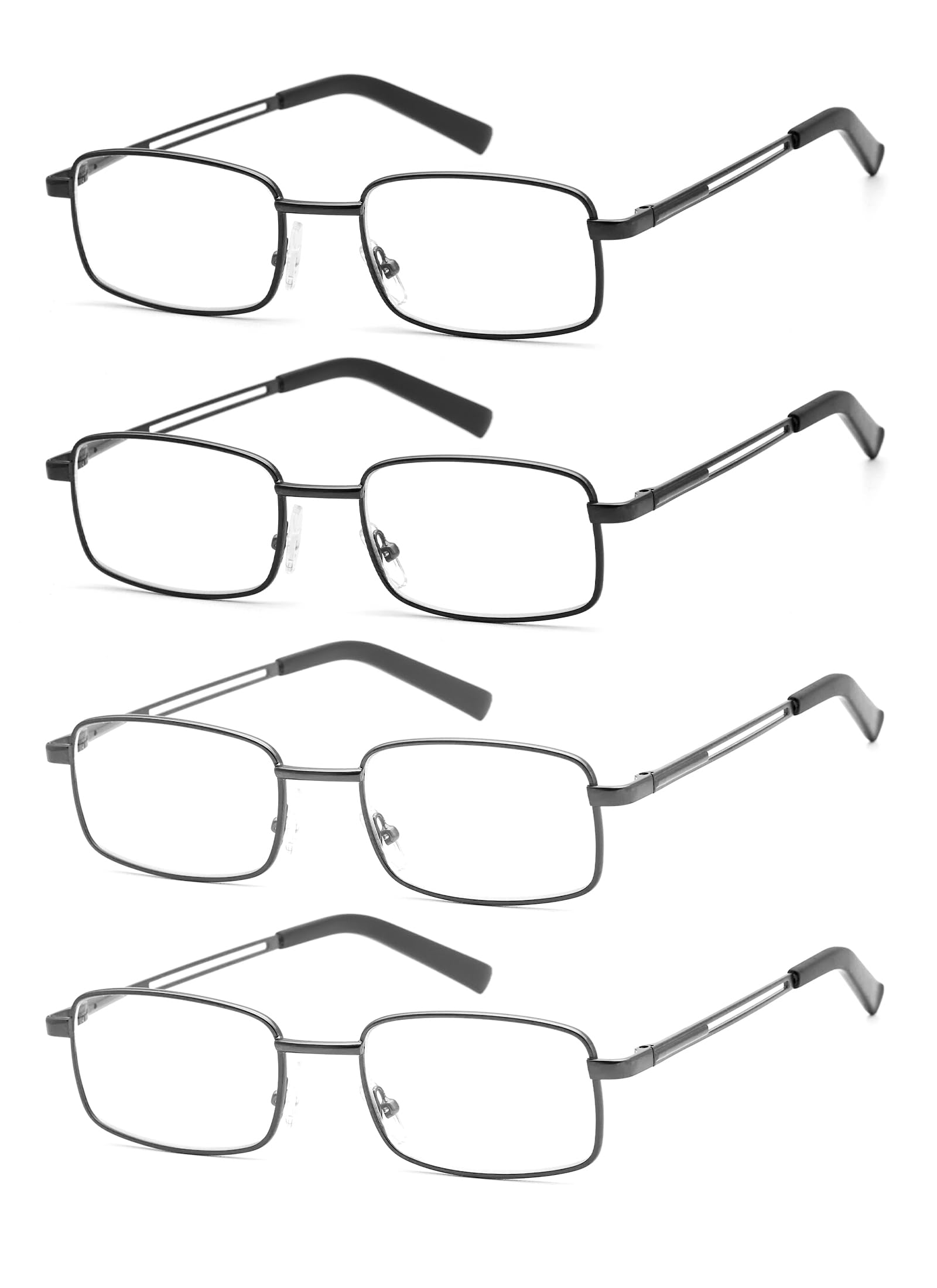 HIGHLIKE Reading Glasses for Men - Stainless Steel Flexible Readers with Soft Case & Blue Light Blocking Clear Lenses - Perfect for Office Work, Computer Use, and Reading Books