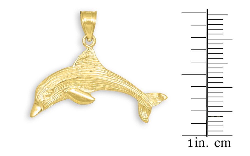 10K Yellow Gold Textured Dolphin Charm Pendant Necklace for Women - Elegant Ocean-Themed Jewelry Gift for Birthday, Anniversary & Beach Vacations