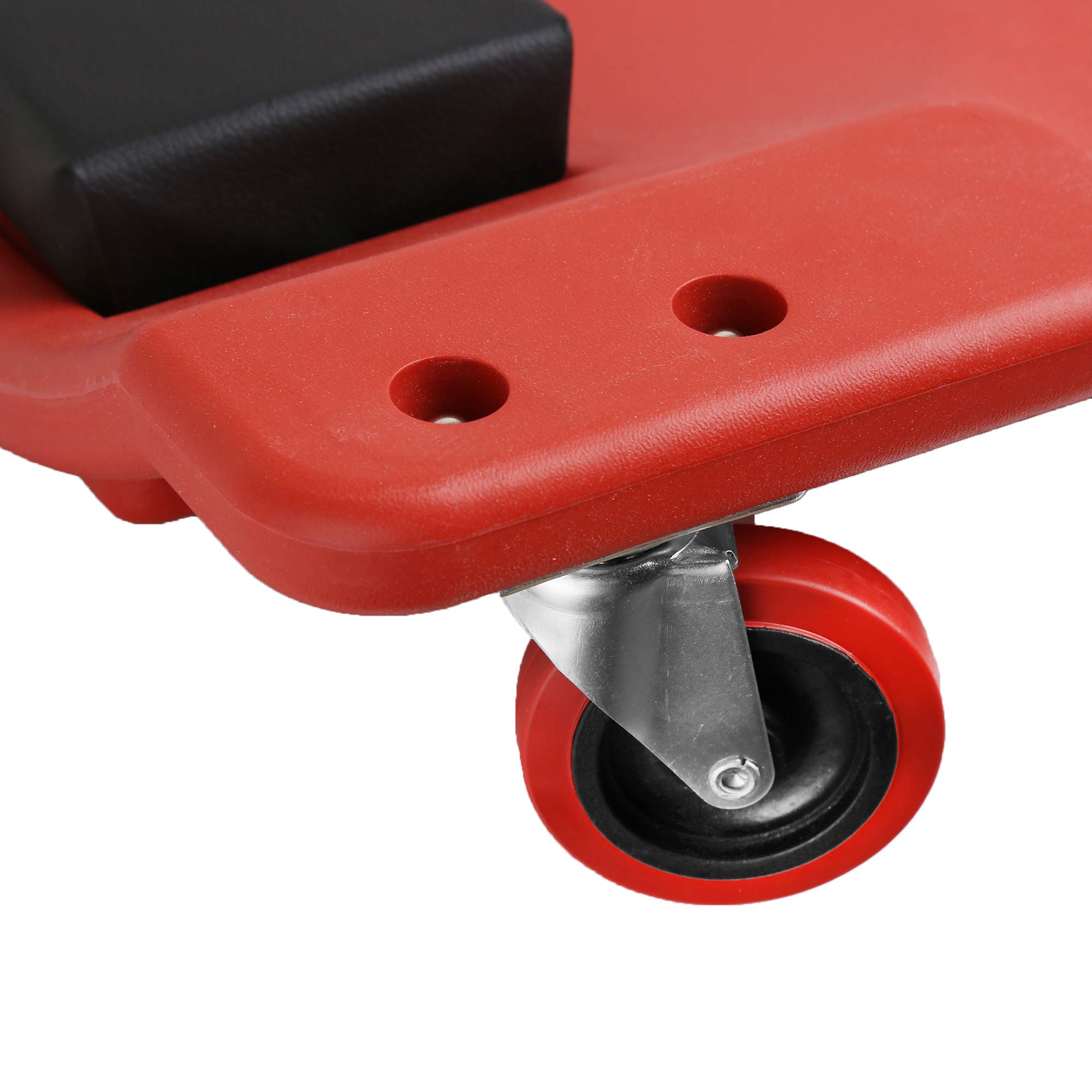 WINTOOLS 40 Inch Low Profile Red Plastic Rolling Creeper Cart for Garage Car Repair - Mechanic Stool with Smooth Wheels for Under Vehicle Maintenance and DIY Auto Work