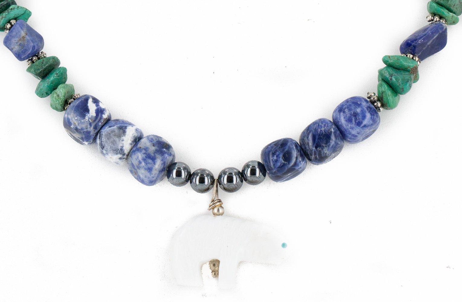 Authentic Navajo Turquoise Lapis Bone Native American Necklace - Handmade by Loma Siiva - Tag Certified Bear Silver Jewelry - Perfect for Powwows, Weddings & Southwest Fashion