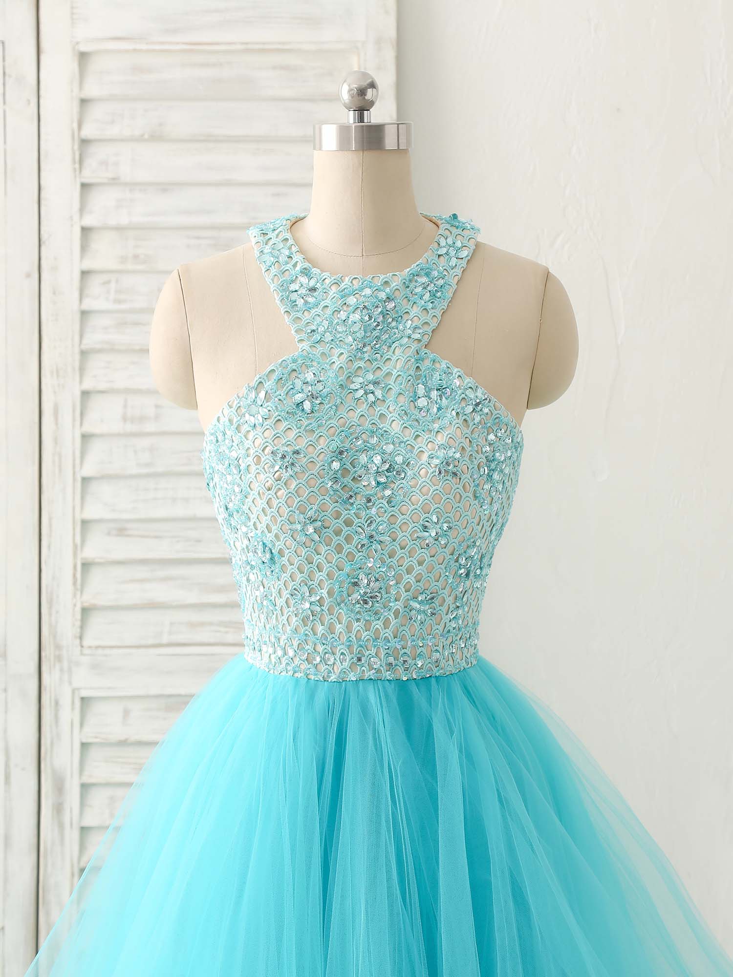 Elegant Royal Blue High Neck Tulle Long Prom Dress for Women - Perfect for Evening Gala, Homecoming Dance & Formal Occasions