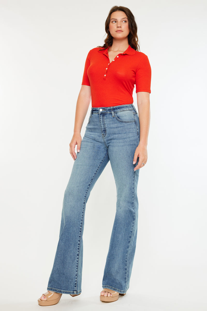 Dulce High Rise Wide Flare Jeans for Women - Curvy Fit Stretch Denim Pants | Casual & Chic Outfits for Everyday Wear