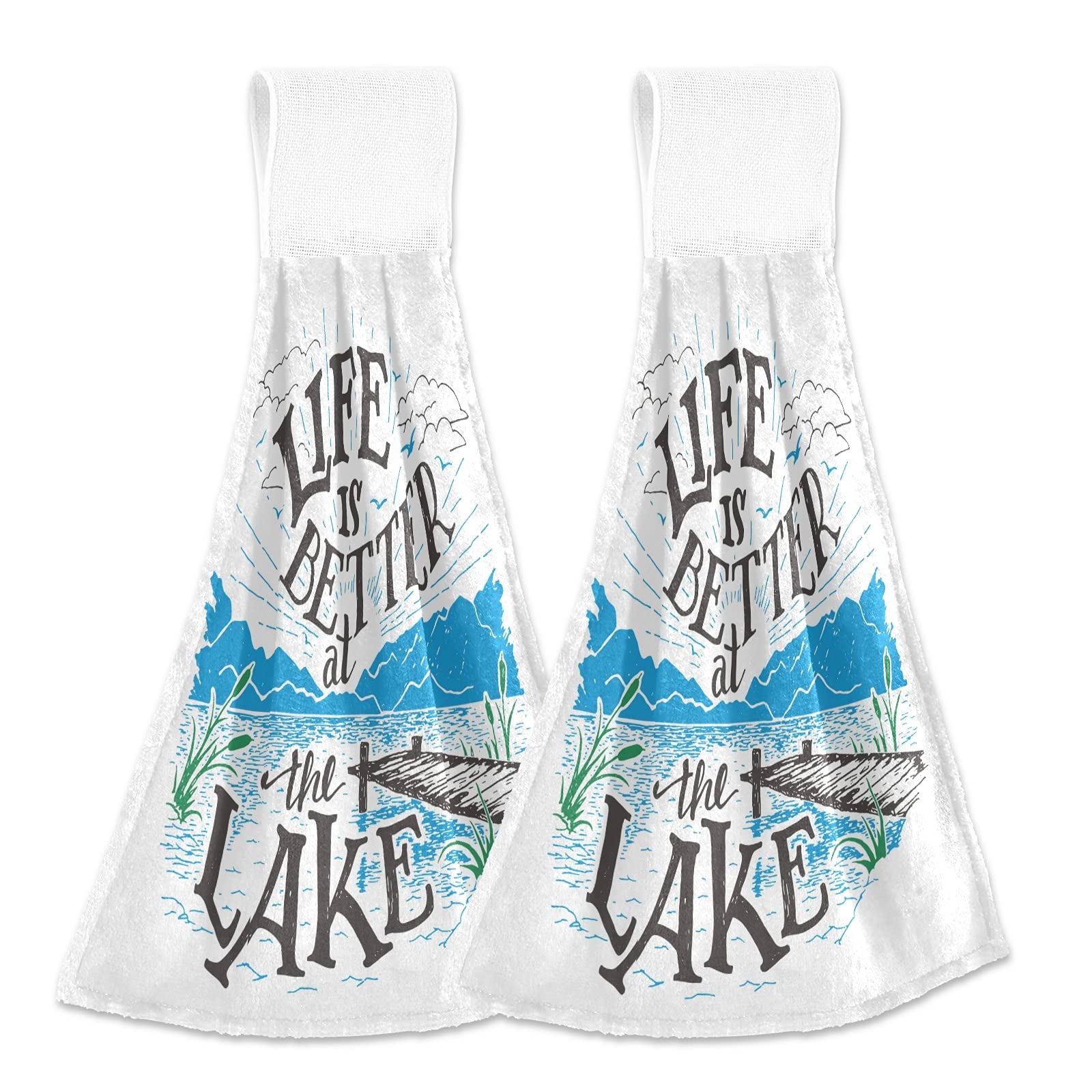 Premium Hanging Kitchen Towels Set of 2 - Absorbent Lake-Themed Dish Cloths & Bar Mugs Tea Towels for Kitchen, Bathroom Decor | Perfect for Drying Dishes, Cleaning Countertops, and Adding Rustic Charm to Your Home