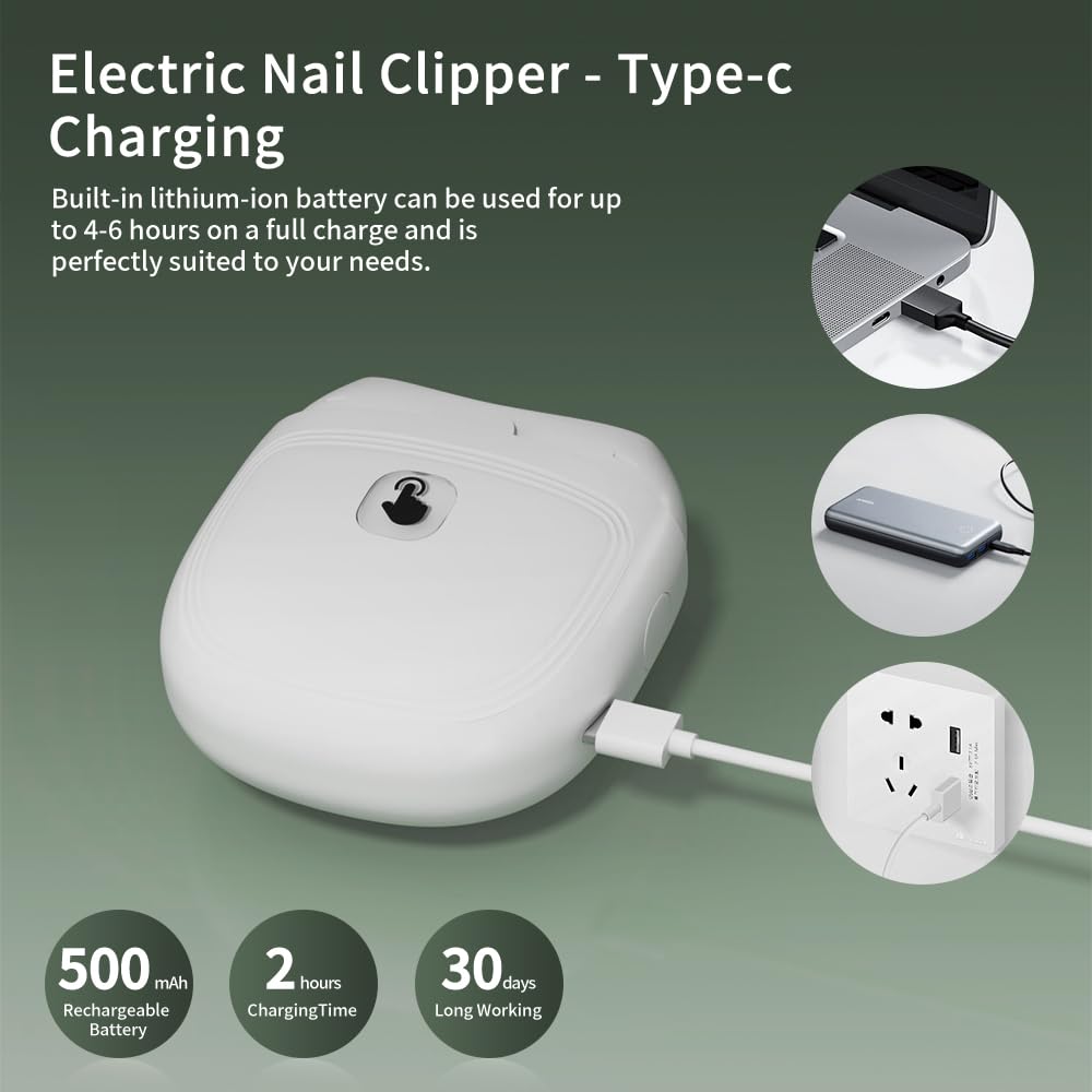 Rechargeable Electric Nail Clipper for Adults & Kids - 2-Speed Automatic Nail Trimmer with LED Light for Men, Women, Seniors & Babies | Perfect for Home, Travel & Gentle Toe/Finger Nail Care