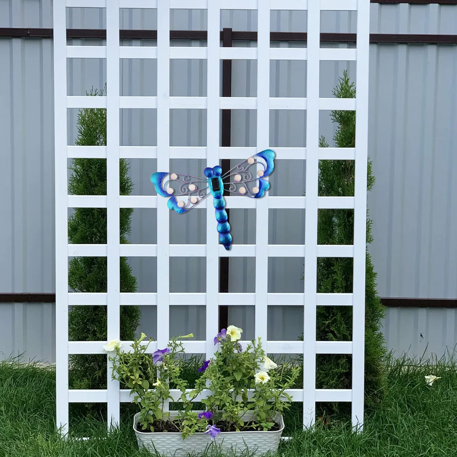 Solar Dragonfly Wall Art - Metal Garden Decor for Patio & Fence