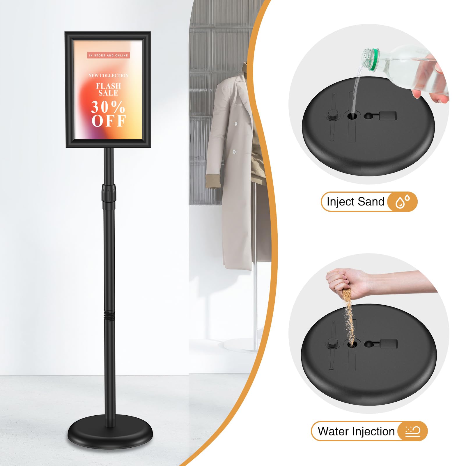 Adjustable 8.5x11 Inch Sign Stand Holder with Rotating Frame & Snap-Open Design - Perfect for Retail Displays, Trade Shows, and Restaurant Menu Boards