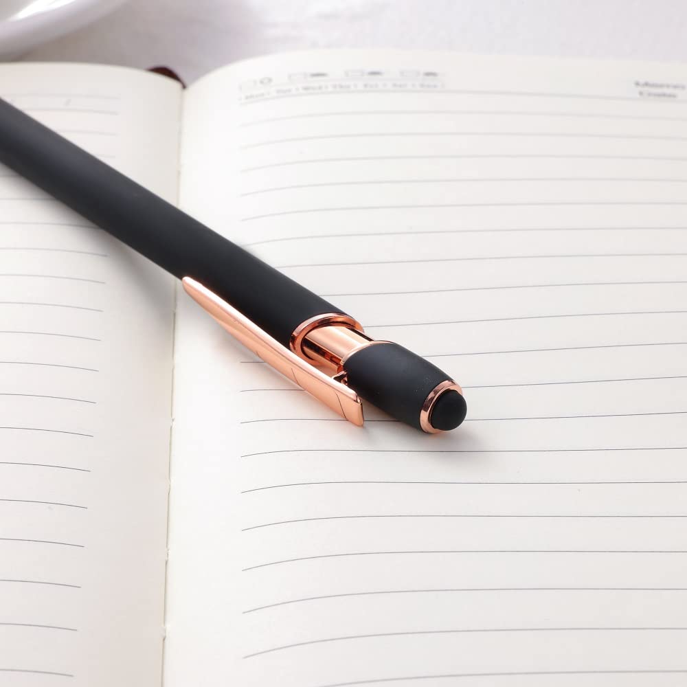 12-Pack 2-in-1 Stylus Ballpoint Pens with 1.0mm Black Ink - Metal Touch Screen Stylus & Writing Pen (Rose Gold & Black) Includes 12 Refills - Perfect for iPad, Tablet, Smartphone Note-Taking & Signing Documents