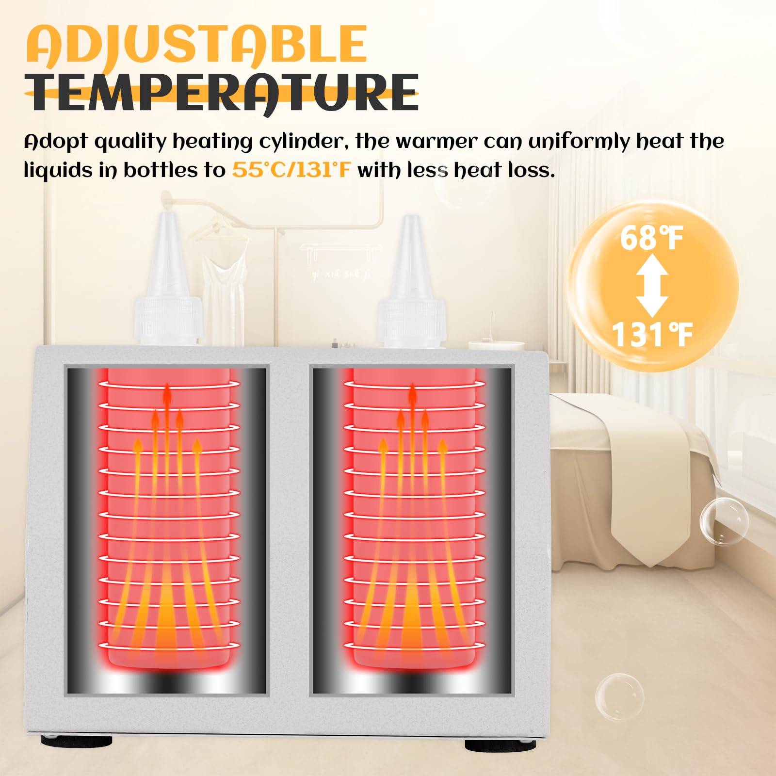 Digital Ultrasound Gel Warmer with 2 x 200ml Bottles - 12V Massage Oil & Lotion Warmer for Professional Use (68-113℉) - Perfect for Physical Therapy, Ultrasound Exams & Spa Treatments