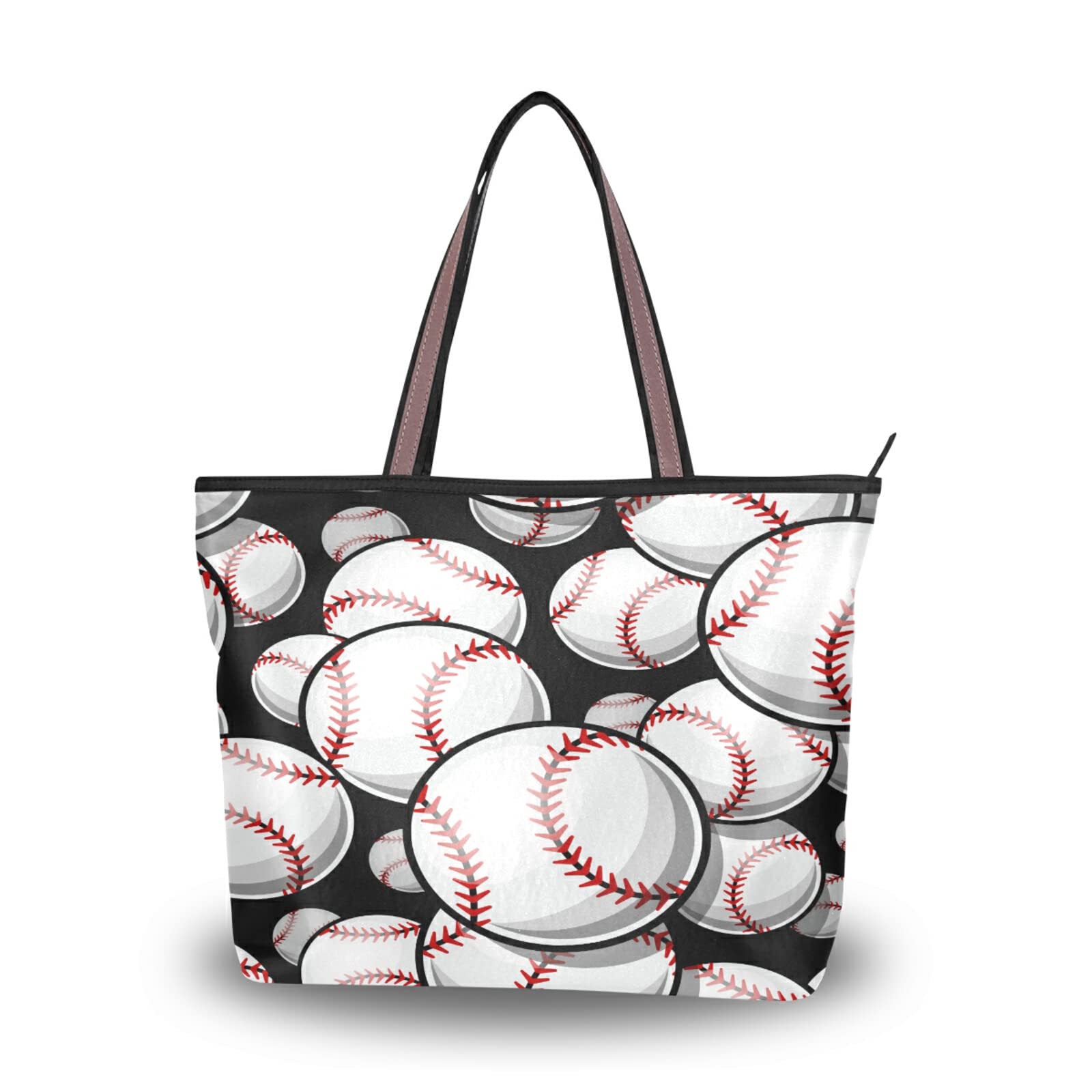 ALAZA Stylish Baseball & Softball Tote Bag - Reusable Women's Zippered Shoulder Handbag for Travel, Gym, Sports & Daily Use | Trendy Casual Purse for Work, Shopping & Outdoor Activities