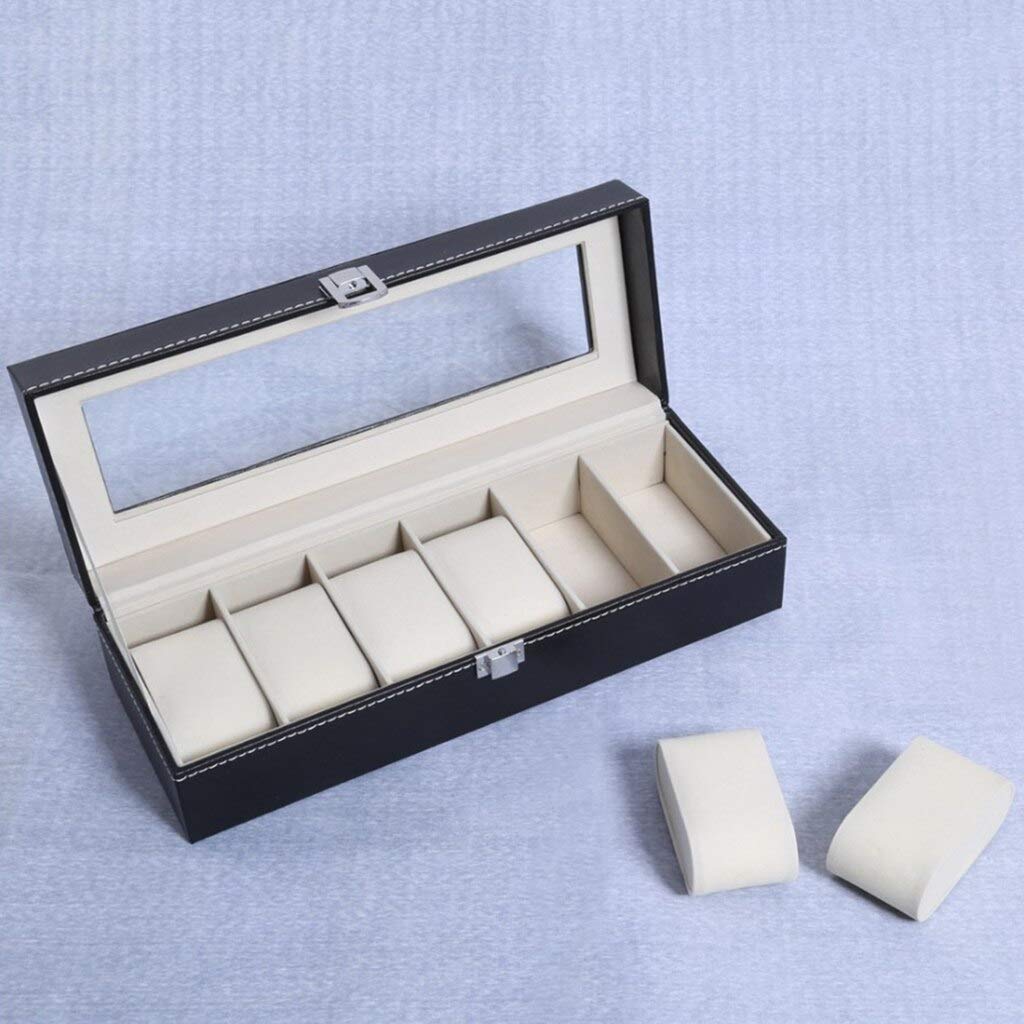Premium Black PU Leather Watch Box with Glass Top - Large Watch Display Organizer for Men & Women - Perfect for Watch Collection Storage & Gift Giving
