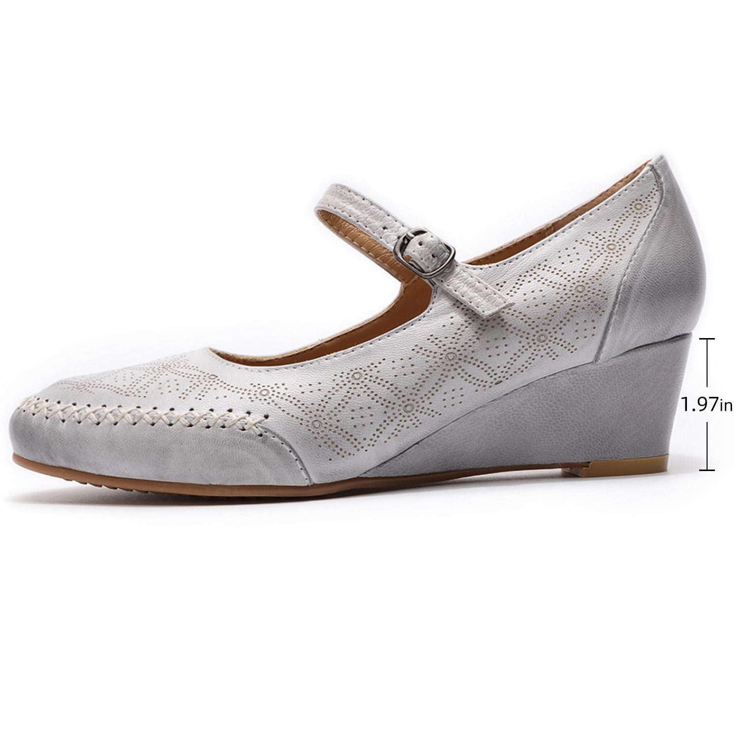 Women's Leather Mary Jane Wedge Pumps - Closed Toe Mid Heel Dress Shoes for Ladies | Comfortable & Stylish for Work, Office, Wedding & Formal Occasions