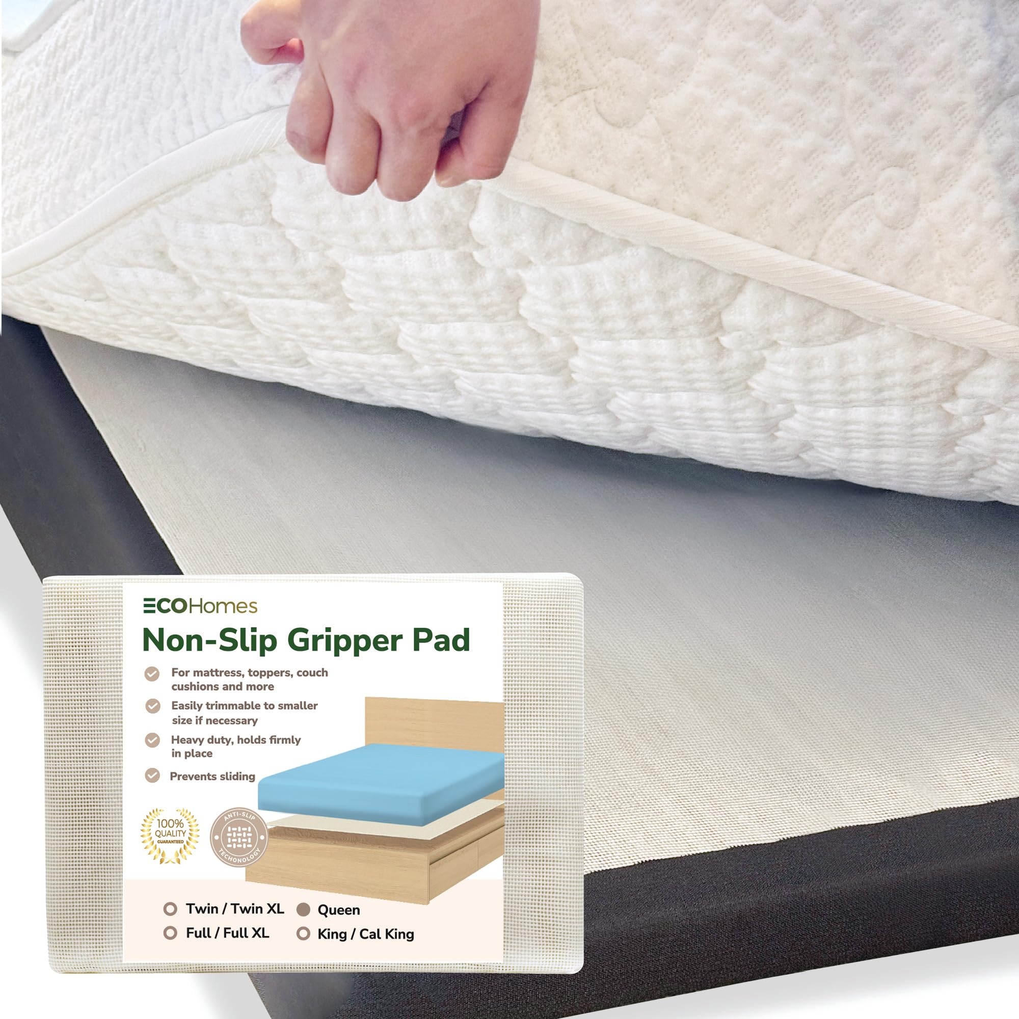 **ECOHomes Non-Slip Mattress Gripper Pad - Queen Size, Anti-Slip Grip Pads for Mattress, Topper, Couch, Sofa & Patio Furniture - Keep Mattress & Cushions Secure & Slip-Free for Better Sleep & Comfort**