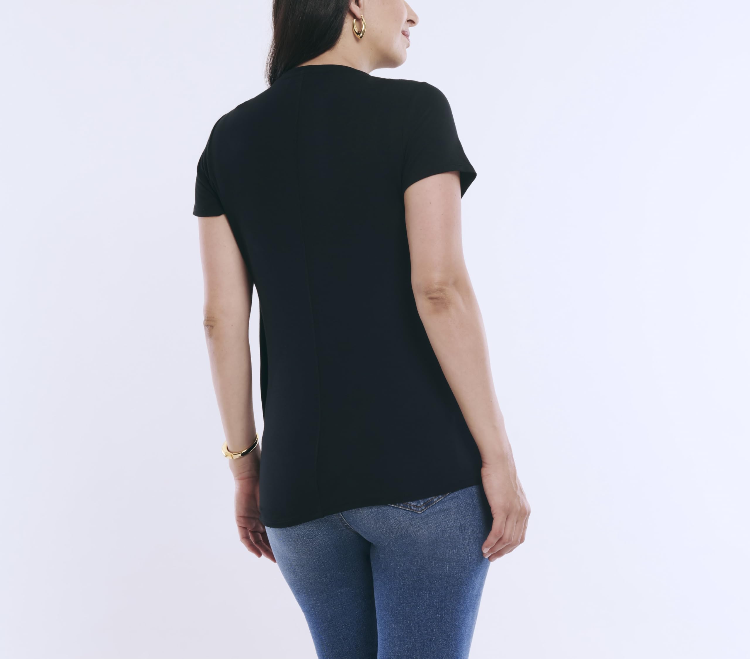 Motherhood Maternity Women's Nursing Tee - Soft Short Sleeve Scoop Neck Maternity Shirt with Layered Tulip Design | Perfect for Breastfeeding, Pregnancy & Everyday Comfort