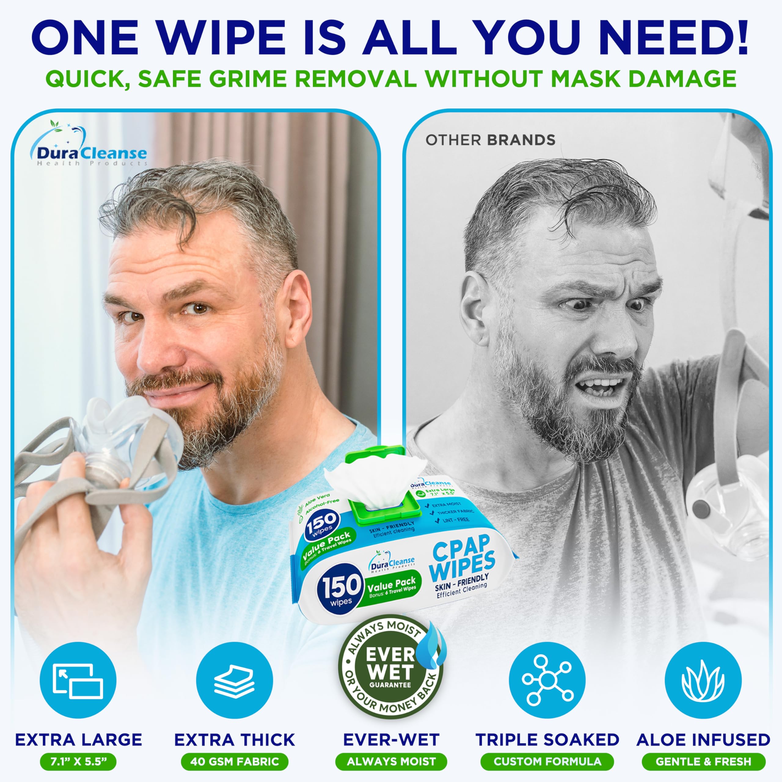 CPAP Mask Wipes - 150 Count Jumbo Pack for Full Face & Nasal Masks - Unscented Cleaning Wipes for CPAP Machine & Travel Use