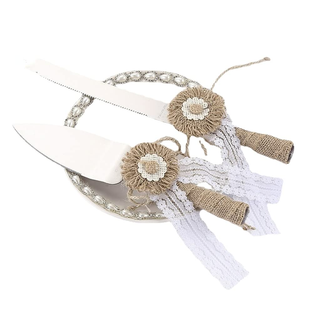 2-Piece Stainless Steel Cake Knife & Server Set - Sharp Bread Knife, Cheesecake Knife & Pizza Cutter - Wedding, Party & Kitchen Essentials for Cake Cutting, Serving & Baking Needs