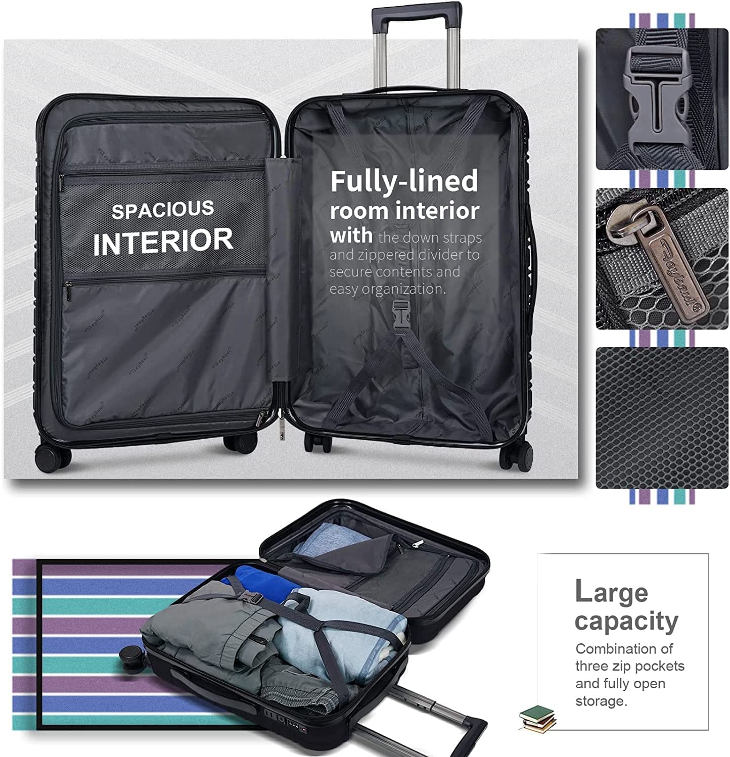 2-Piece Lightweight Hard Shell Spinner Luggage Set - 14 & 20 Inch Carry On Suitcases with TSA Lock, PC+ABS Construction, Airline Approved (22x14x9 Inches) - Perfect for Business Travel & Weekend Getaways - Black