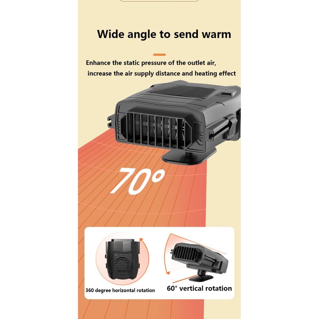 Grafken 12V Portable Car Heater - Fast Electric Heating for Winter, Cigarette Lighter Plug-in Defroster & Interior Warmer (Black) | Ideal for Road Trips, Commuting & Cold Weather Driving