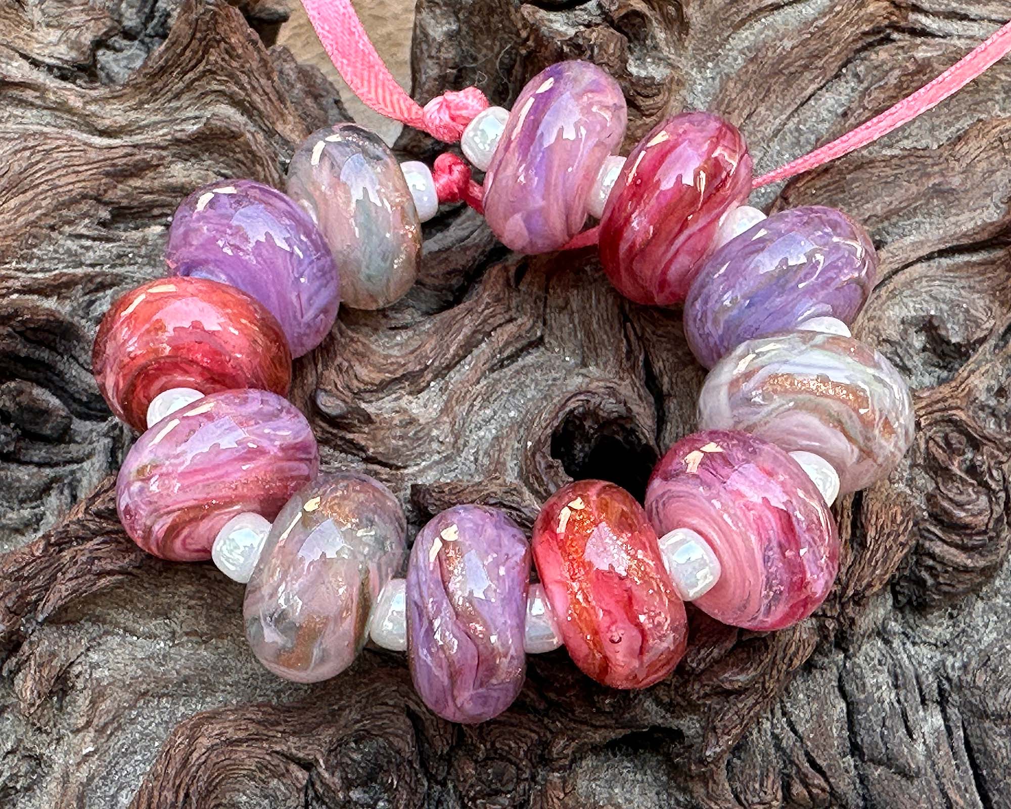 12 Pink Swirl Mix Lampwork Glass Beads for Jewelry Making - DIY Bracelets, Necklaces & Craft Projects (SRA Certified)
