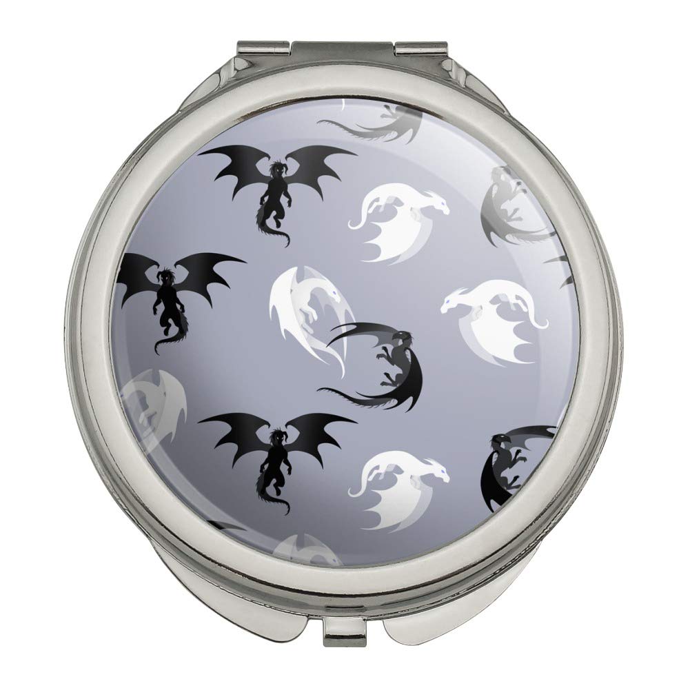 Black and White Dragon Pattern Travel Makeup Mirror Compact Purse - Portable Handbag for Women, Perfect for Travel, Parties & Everyday Use