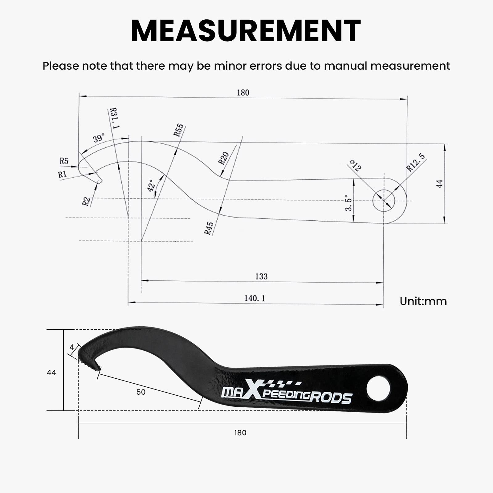 Universal C Spanner Hook Wrench Set - 2pc Steel Coilover Spring Adjustment Tool for Car Suspension - Heavy Duty Black Spanner Wrench for Automotive Repair & Performance Tuning