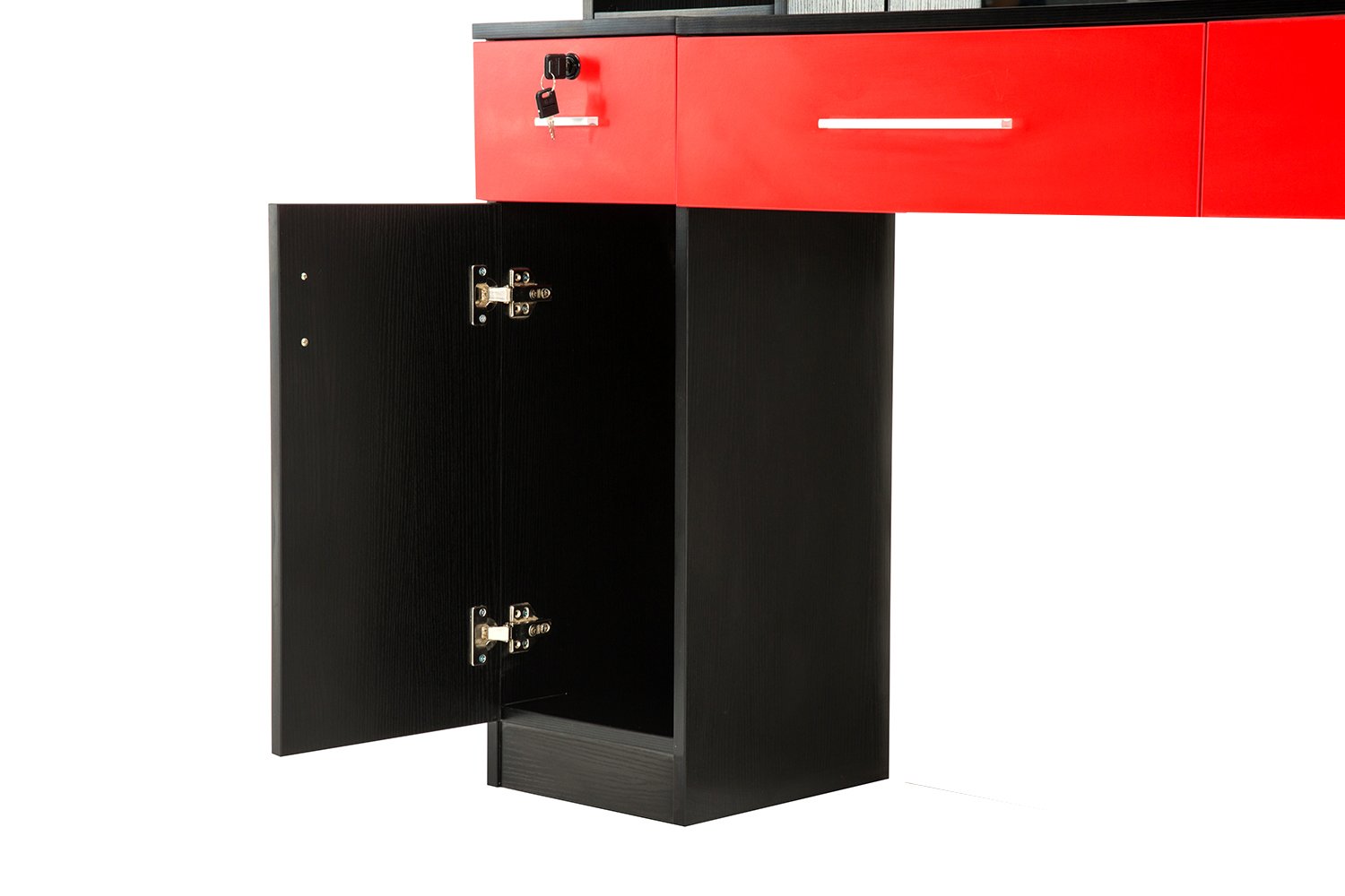 Professional Wall Mount Barber Station with 6 Hair Dryer Holders - Salon Styling Dressing Table with Mirror - Beauty Salon & Spa Equipment Set 3026+3036 (Black & Red) - Perfect for Barber Shops, Hair Salons & Home Styling Stations