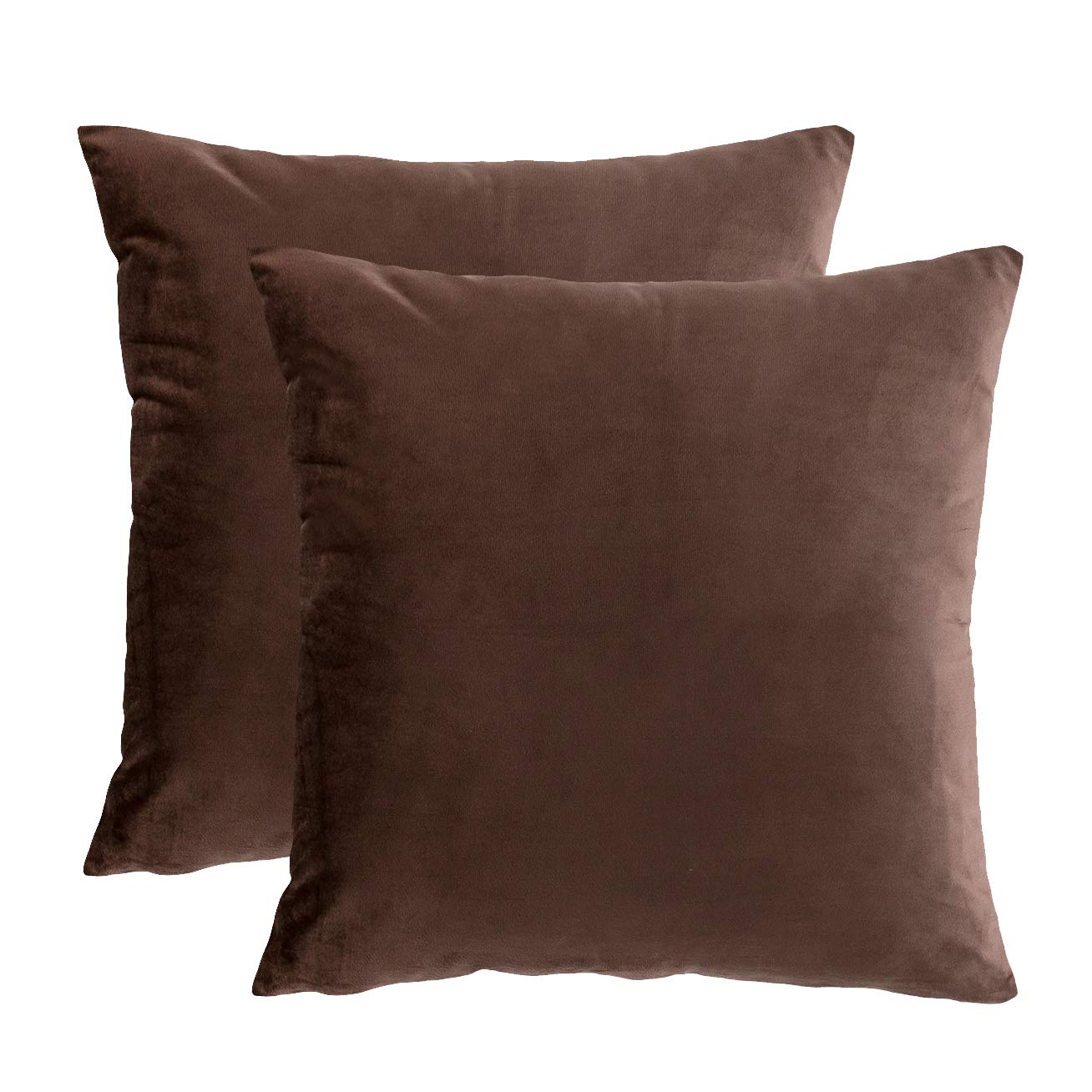 Velvet Decorative Throw Pillow Covers 18x18 Inch - Soft Square Brown Cushion Covers for Sofa, Couch, Bed & Chair - Set of 2 - Perfect for Living Room, Bedroom & Home Decor