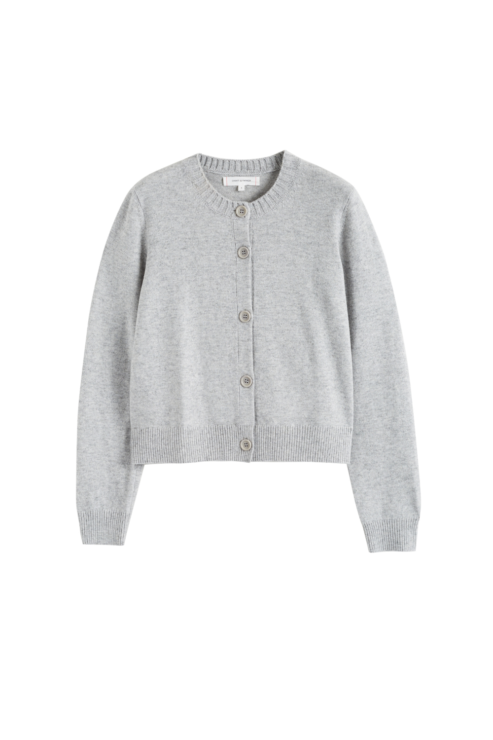Light Grey Wool Cashmere Crew Neck Cardigan for Women - Soft Winter Sweater for Office, Travel & Casual Wear