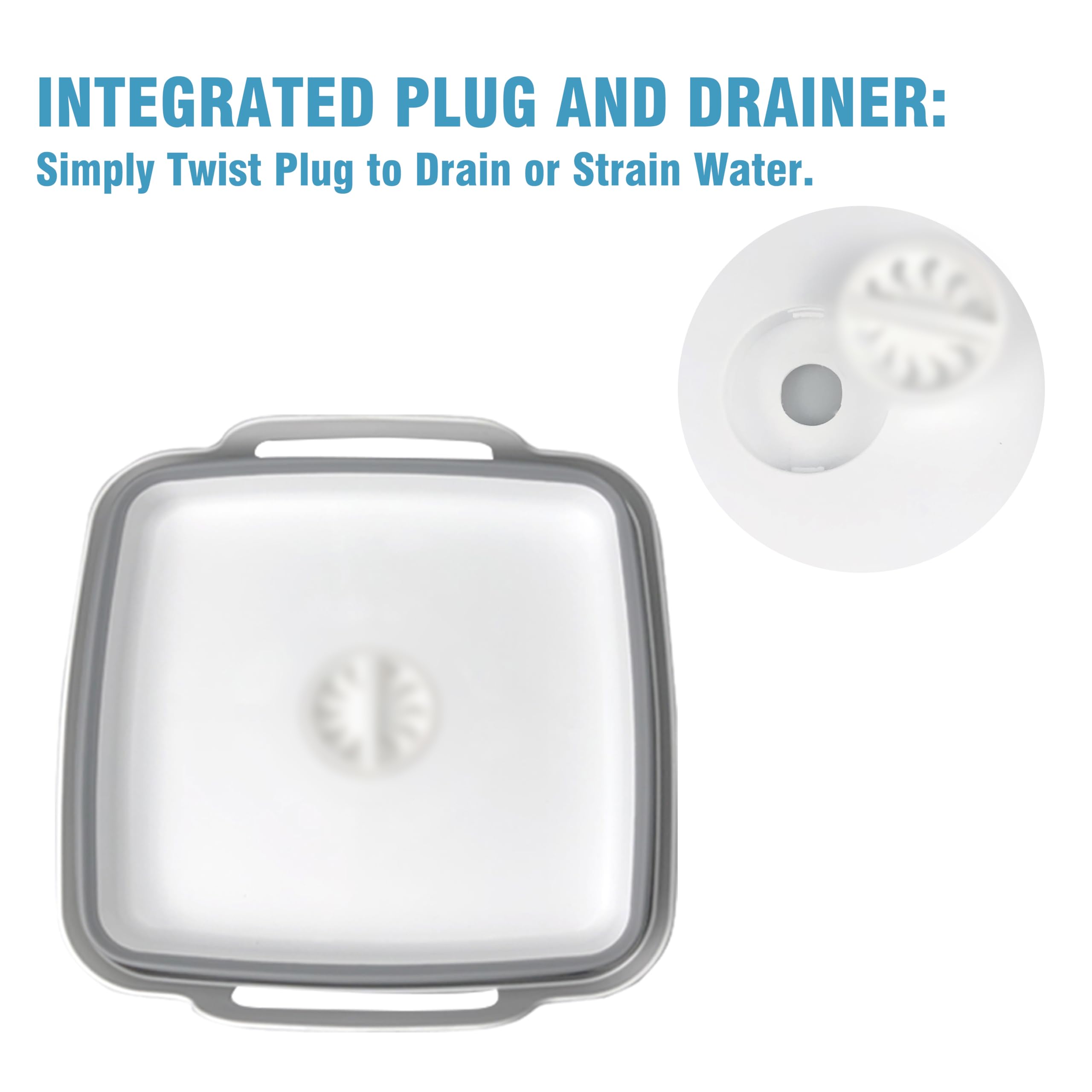 Collapsible Dish Basin with Drain Plug - 9L Large Capacity for RV, Kitchen & Camping