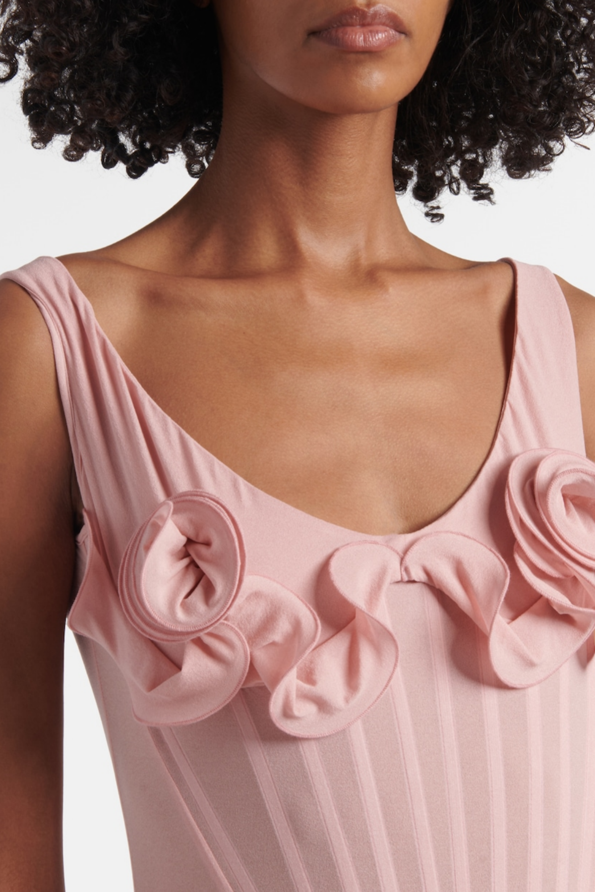 Elegant Dinella Floral Appliqué Corset Midi Dress in Pink - Perfect for Weddings, Parties & Special Occasions