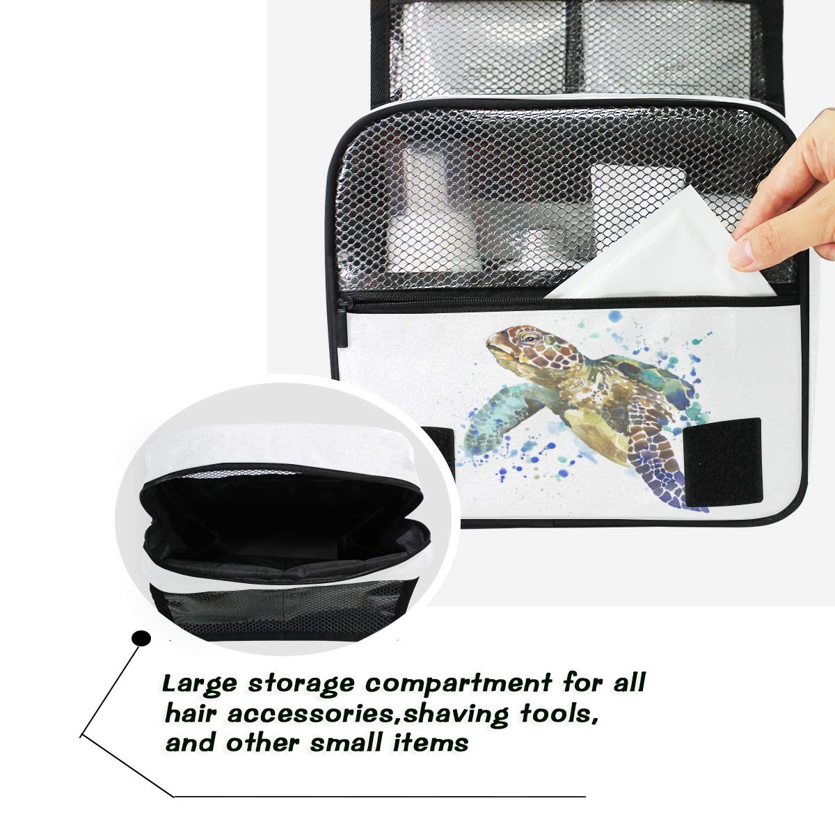 MOYYO Waterproof Hanging Toiletry Bag with Cute Sea Turtle Design - Travel Cosmetic Organizer for Women & Girls | Perfect for Beach Trips, Camping, and Gym Showers