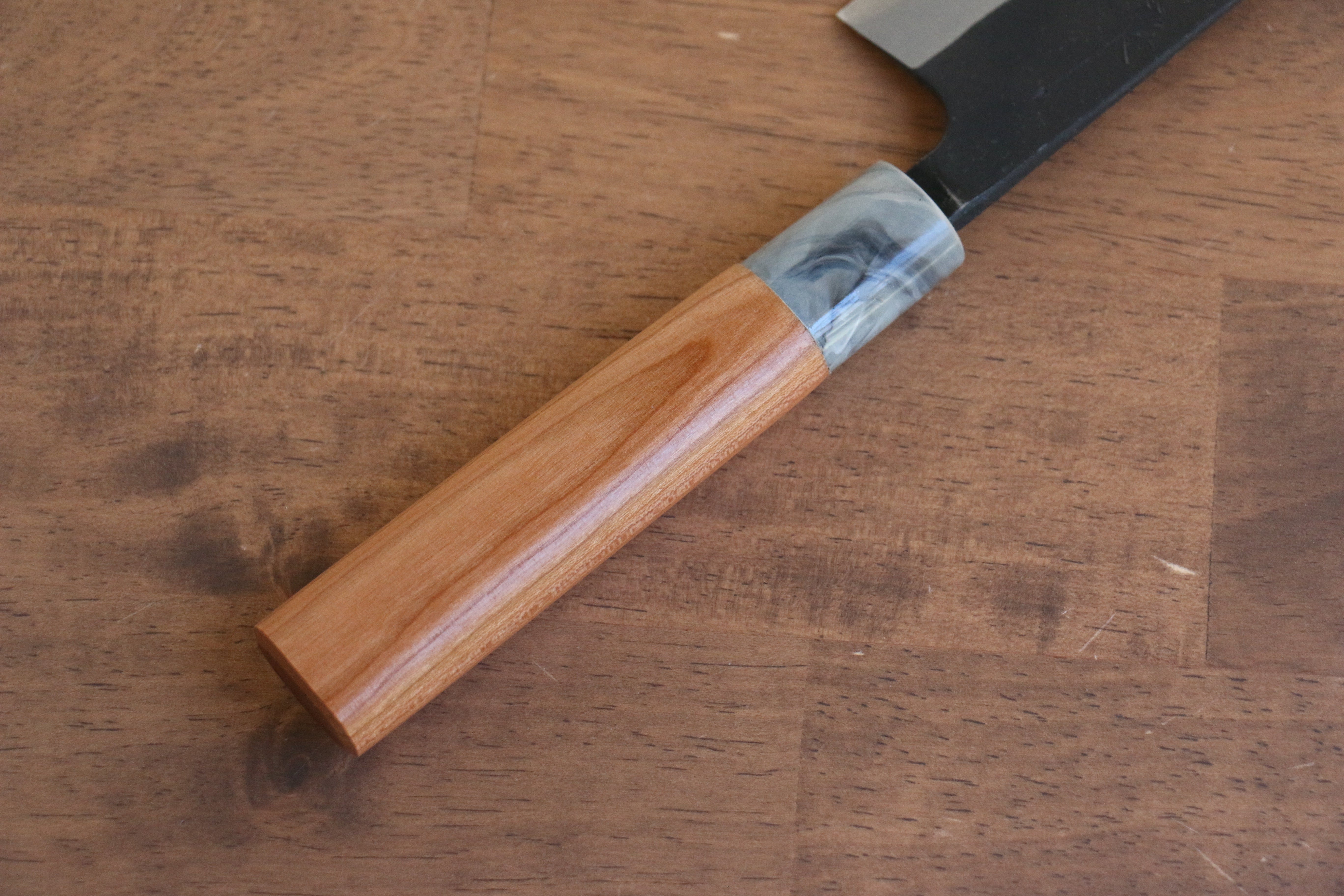 Premium Nao Yamamoto White Steel No.2 Kurouchi Santoku Knife 170mm with Cherry Wood Handle - Perfect for Slicing, Dicing & Chopping Vegetables in Professional & Home Kitchens
