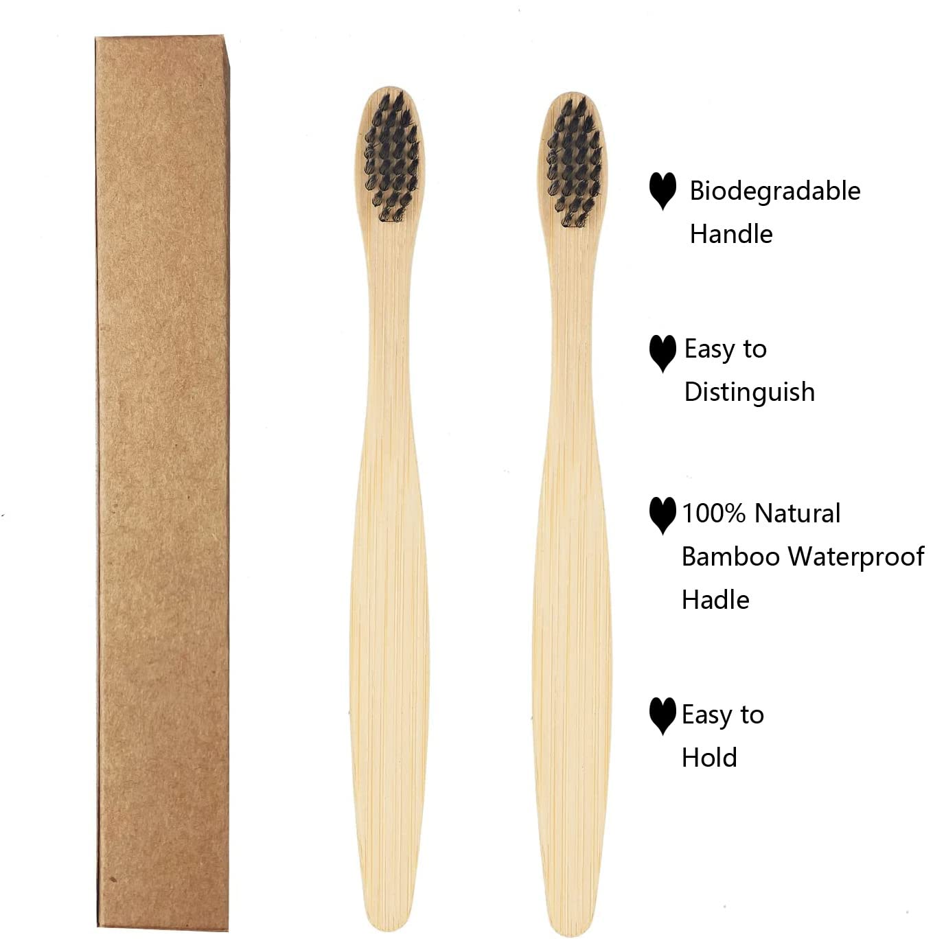 SEVENHEAD 10 Pack Kids Bamboo Toothbrushes with Soft Bristles - Natural Biodegradable BPA-Free Eco Friendly Wooden Toothbrushes (Black) - Gentle Dental Care for Children, Perfect for Home, Travel & Sustainable Living