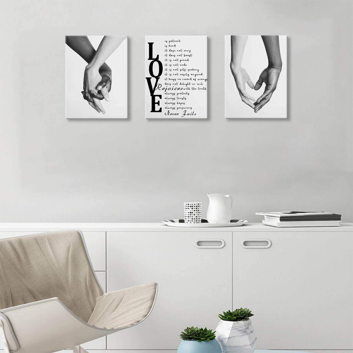Black and White Canvas Wall Art Set - 3 Piece 12x16 Inch Modern Abstract Paintings for Bedroom & Living Room Decor - Perfect for Couples Home Wall Decor, Housewarming Gift & Apartment Aesthetic