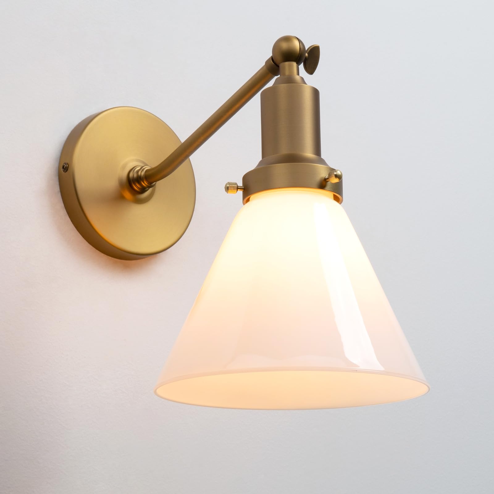 PERMO Vintage Industrial Wall Sconce Light Fixture - Single Slope Pole Mount with Funnel Flared Milk White Glass Shade - Perfect for Bedroom, Living Room, or Entryway Lighting