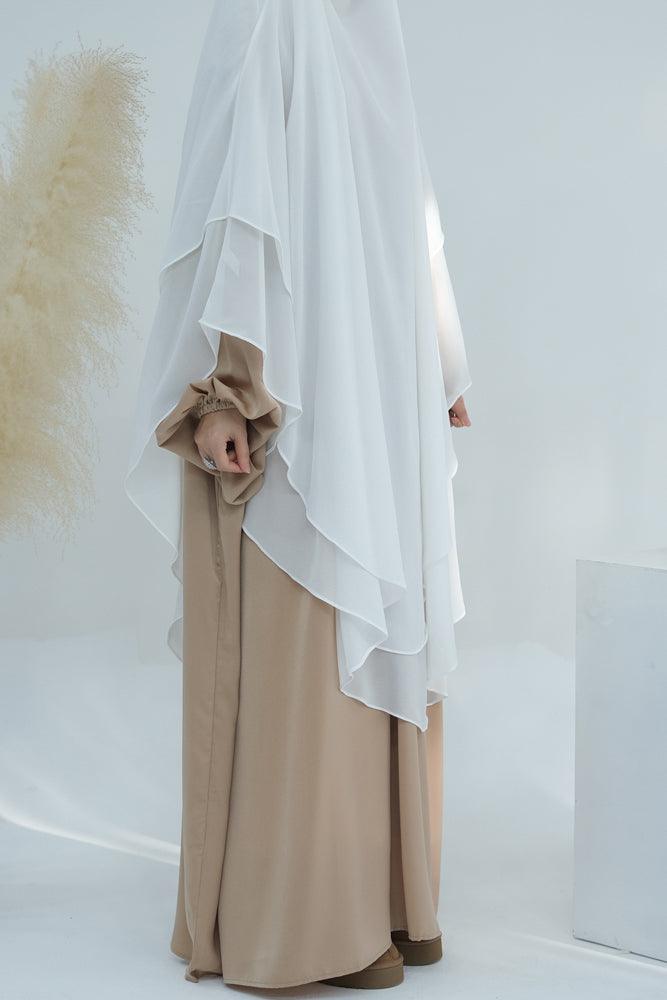 Extra Long Two Layer Chiffon Khimar Scarf - Elegant White Muslim Prayer Shawl for Women | Perfect for Hijab, Prayer, and Special Occasions
