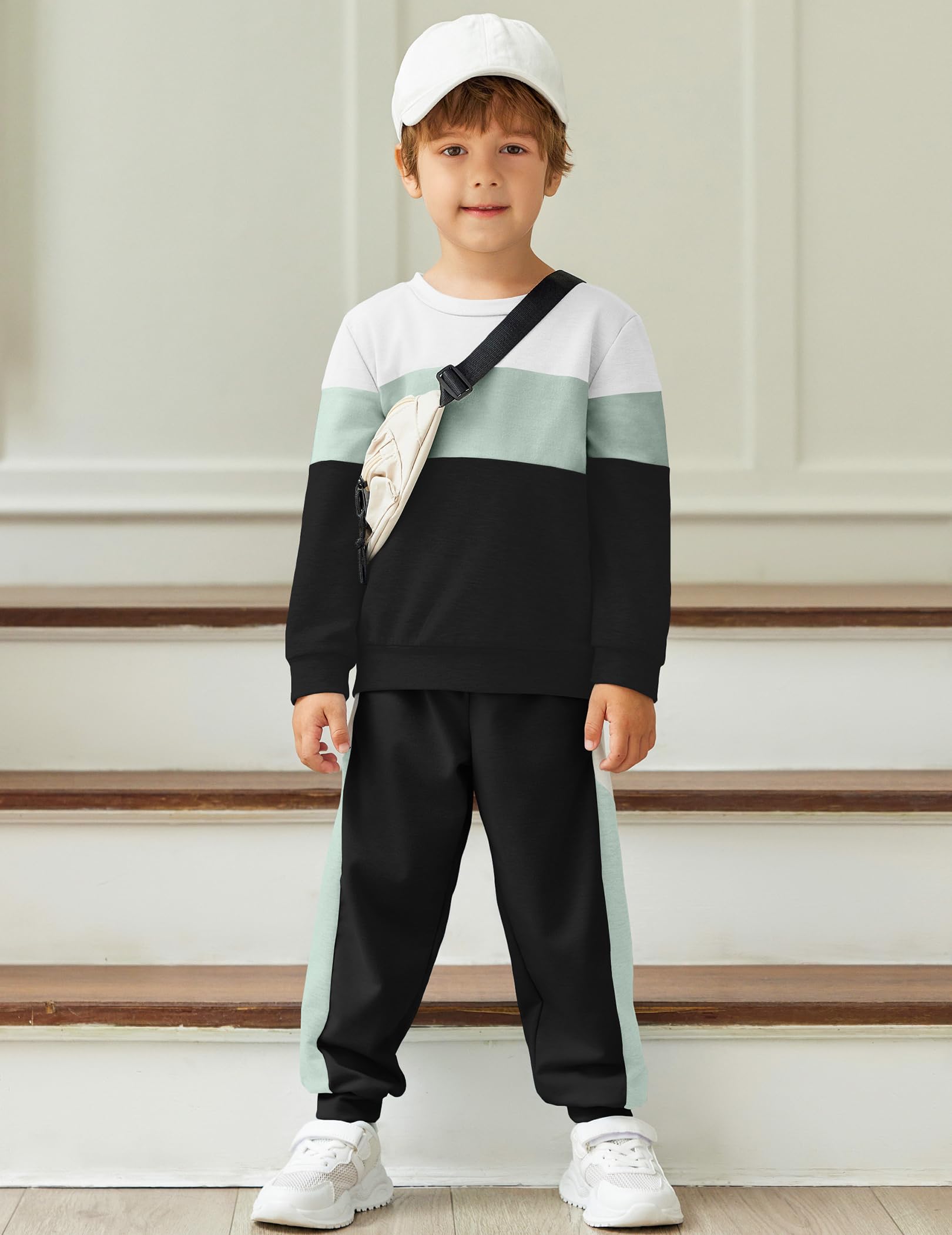 Arshiner Boys Long Sleeve Color Block Sweatshirt & Sweatpants Set - 2 Piece Toddler Outfit for Fall Winter | Warm Playwear for Preschool & Outdoor Activities