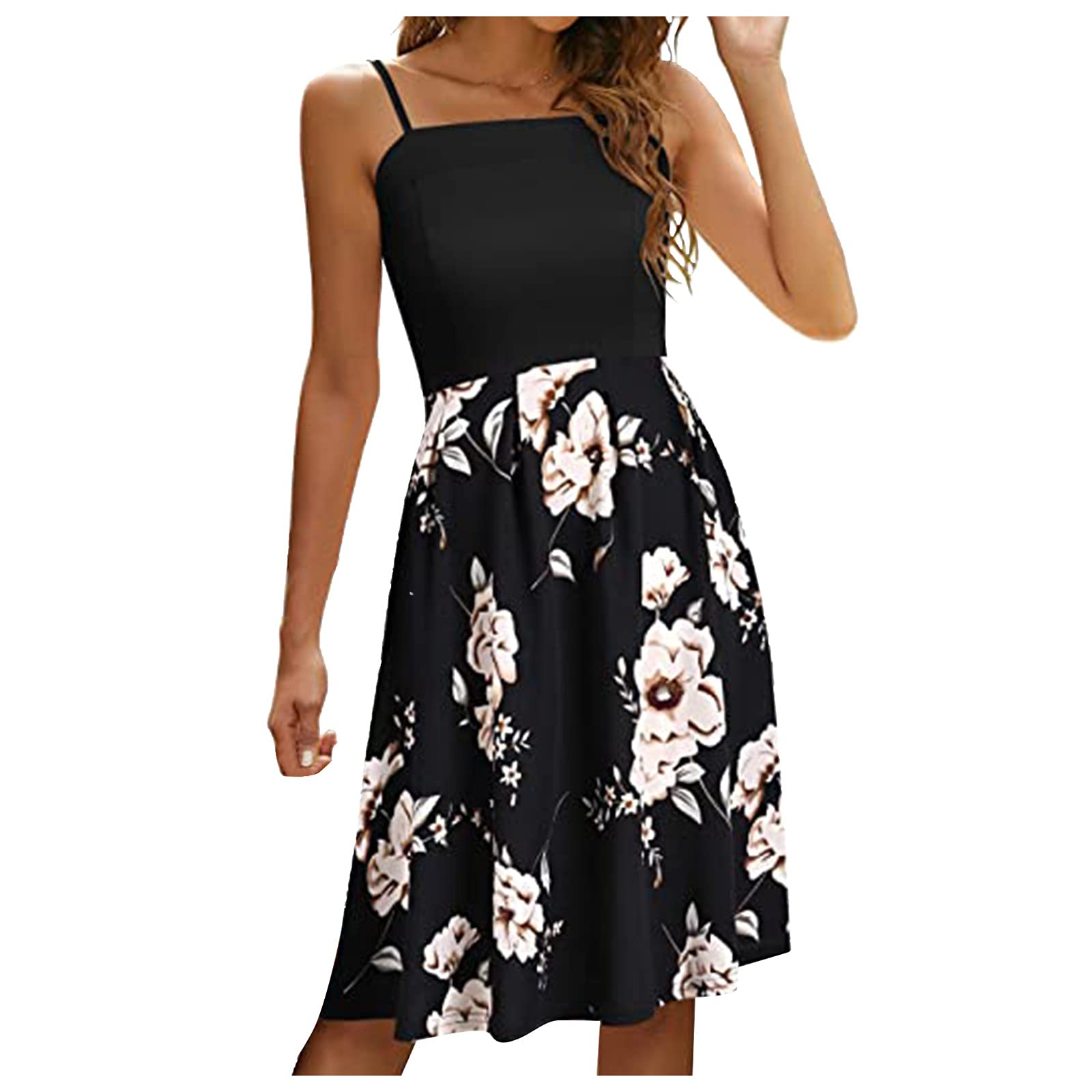 Boho Beach Dress for Women - Flowy A-Line Sleeveless Summer Sundress with Spaghetti Straps, Floral Print Swing Dress for Beach Party, Vacation & Outdoor Date Night