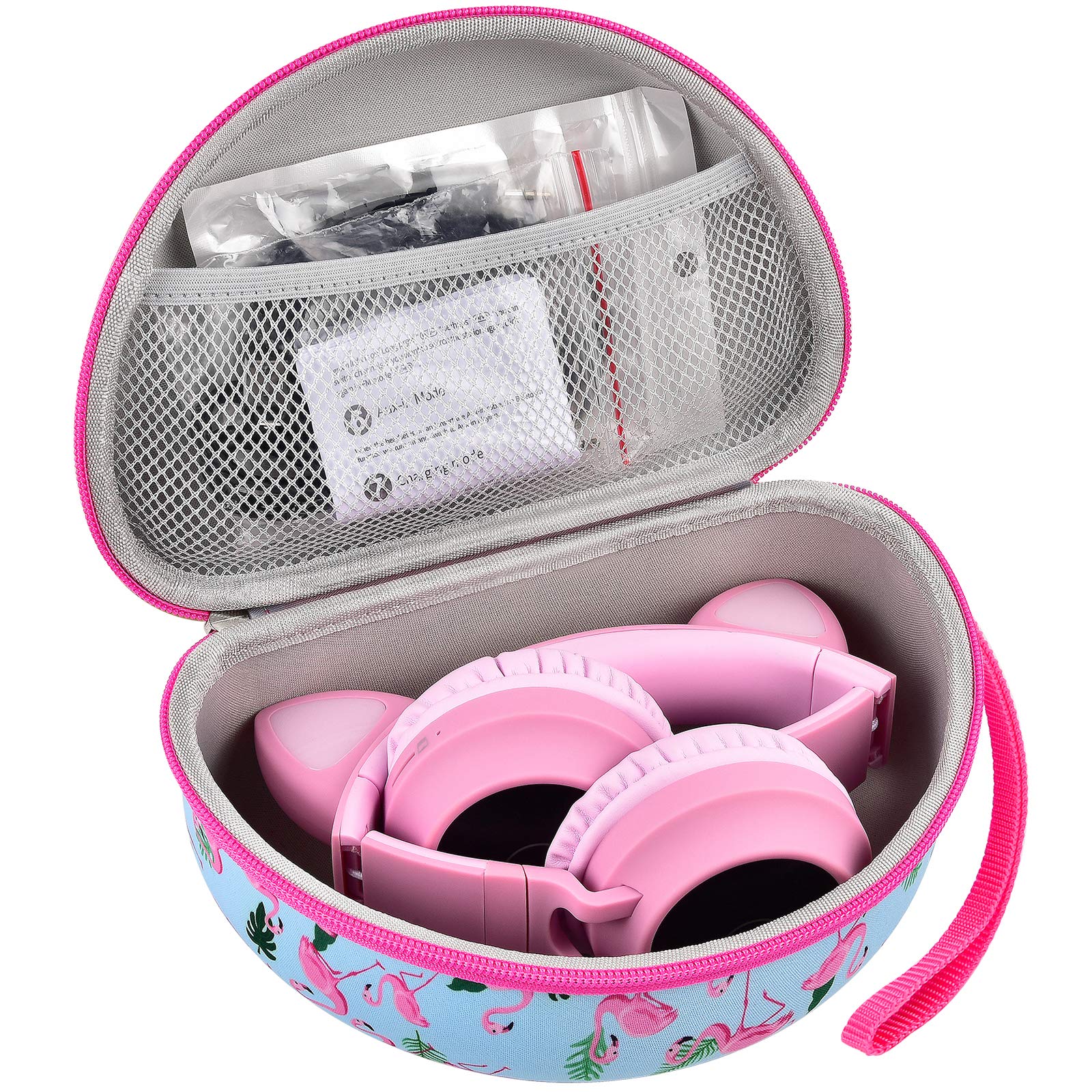 Riwbox CT-7 Pink Cat Ear Wireless Bluetooth Headphones Case - Compatible with iClever, ONITOO, TCJJ, Picun & FosPower Over-Ear Headphones - Protective Storage Box for Kids & Teens - Perfect for School, Travel & Gaming Accessories