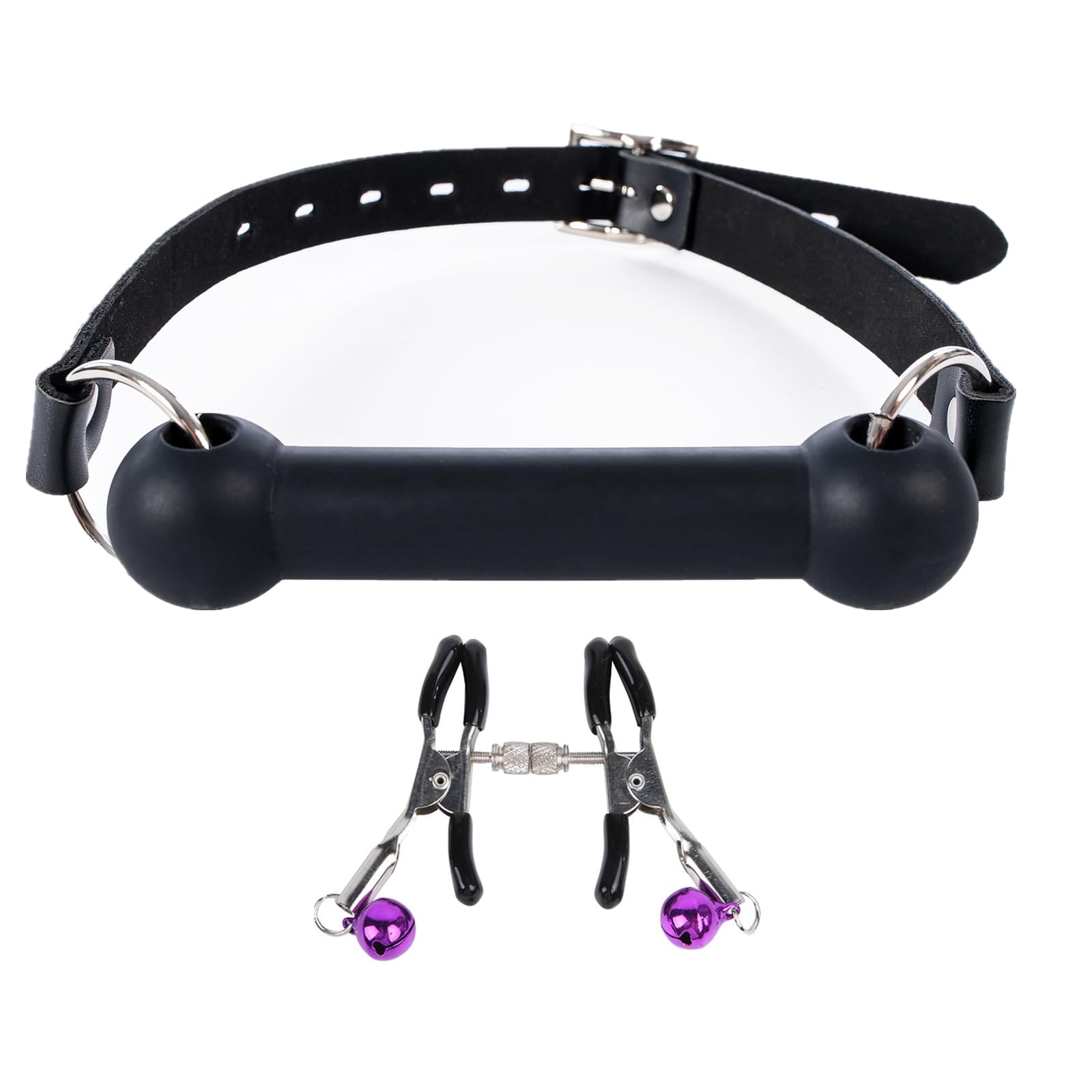 Adjustable Silicone BDSM Gag Muzzle - Open Mouth Bondage Restraint Toy for Couples, Breathable Bite Bar for Adults (Black) - Perfect for Role Play, BDSM Scenes & Spicy Bedroom Fun