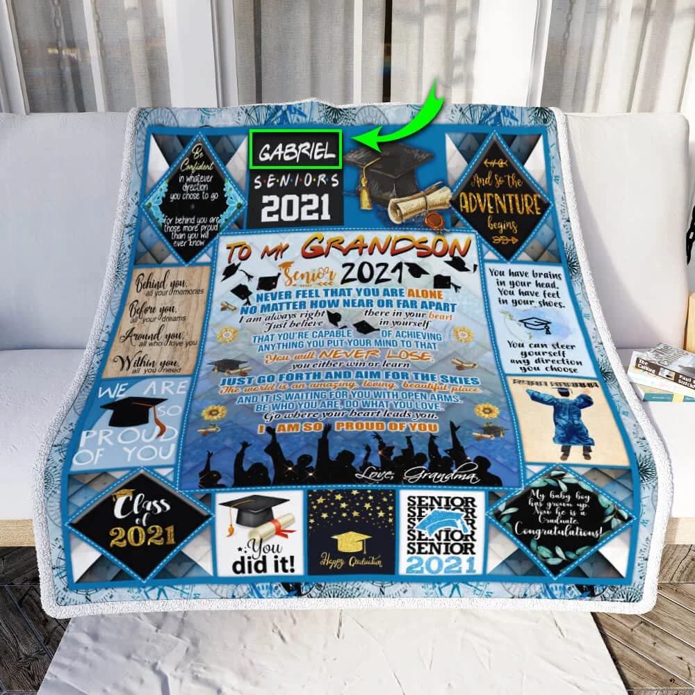 Personalized Graduation Blanket for Grandson/Son - Class of 2022 Fleece Sherpa Blanket - Unique Graduation Gifts for Men & Boys - Perfect for Dorm Rooms, College Gifts & Senior Year Celebrations