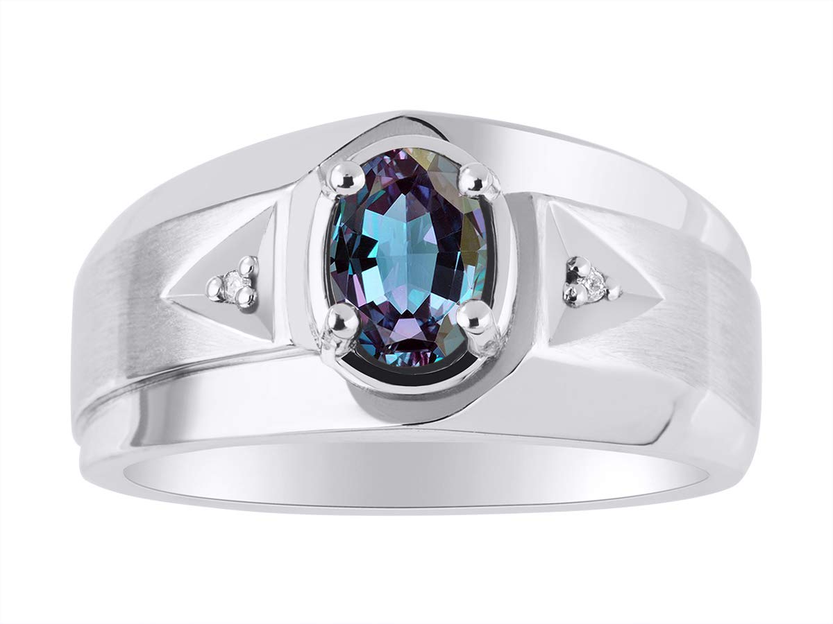 RYLOS Sterling Silver Men's Ring with 7X5MM Oval Gemstone & Genuine Diamond - Birthstone Jewelry for Men in Sizes 8-13 | Elegant Wedding Band, Anniversary Gift, Birthday Present for Him
