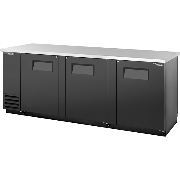 True 90 Back Bar Refrigerator with 3 Solid Doors - Commercial Grade Stainless Steel Under Counter Beer Fridge for Bars, Restaurants, and Home Use - TBB 4PT