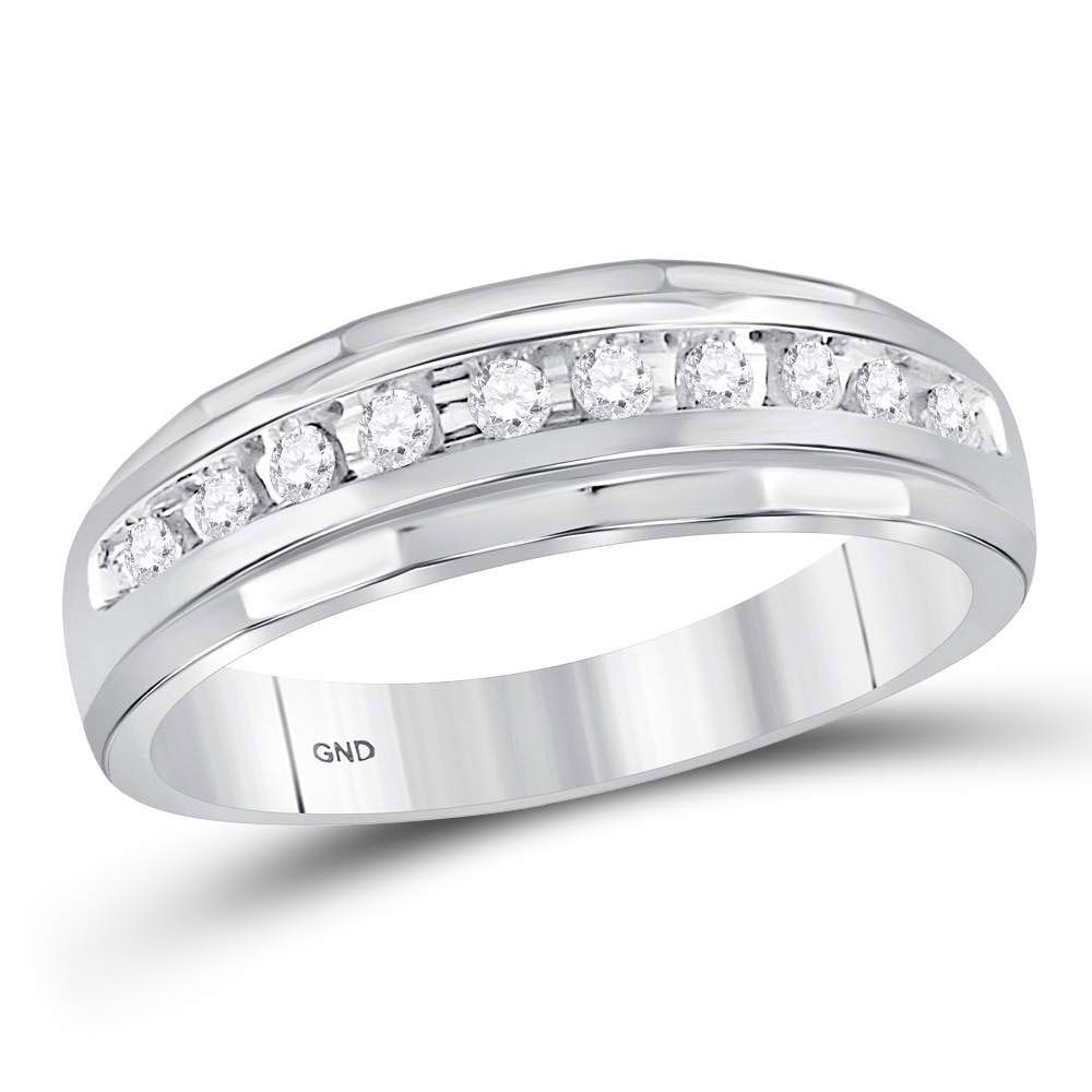 10kt White Gold Men's Round Diamond Wedding Band Ring - 1/4 CTW Single Row Grooved Design by Dazzlingrock Collection | Perfect for Engagement, Anniversary & Special Occasion Gifts