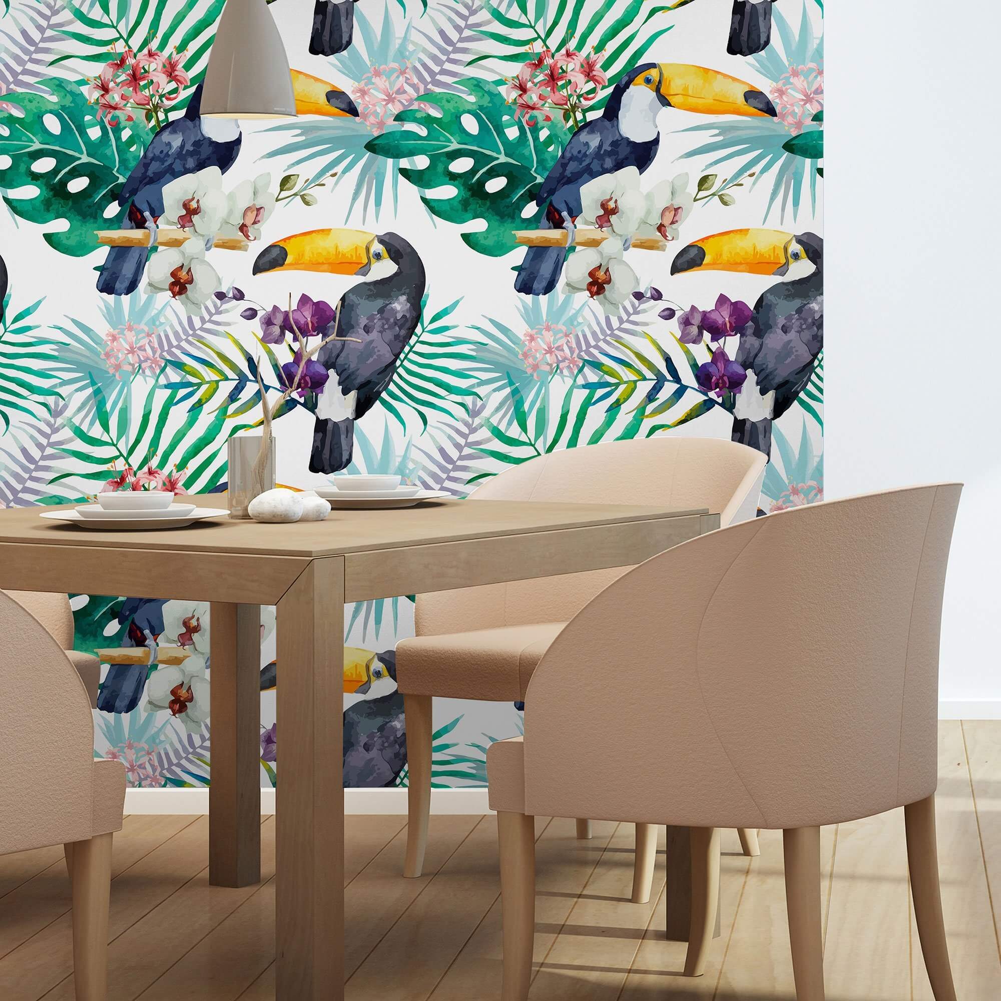 White and Purple Bird Animal Peel and Stick Removable Wallpaper 2631 - Self-Adhesive Decorative Wall Covering for Nursery, Bedroom, or Office Decor
