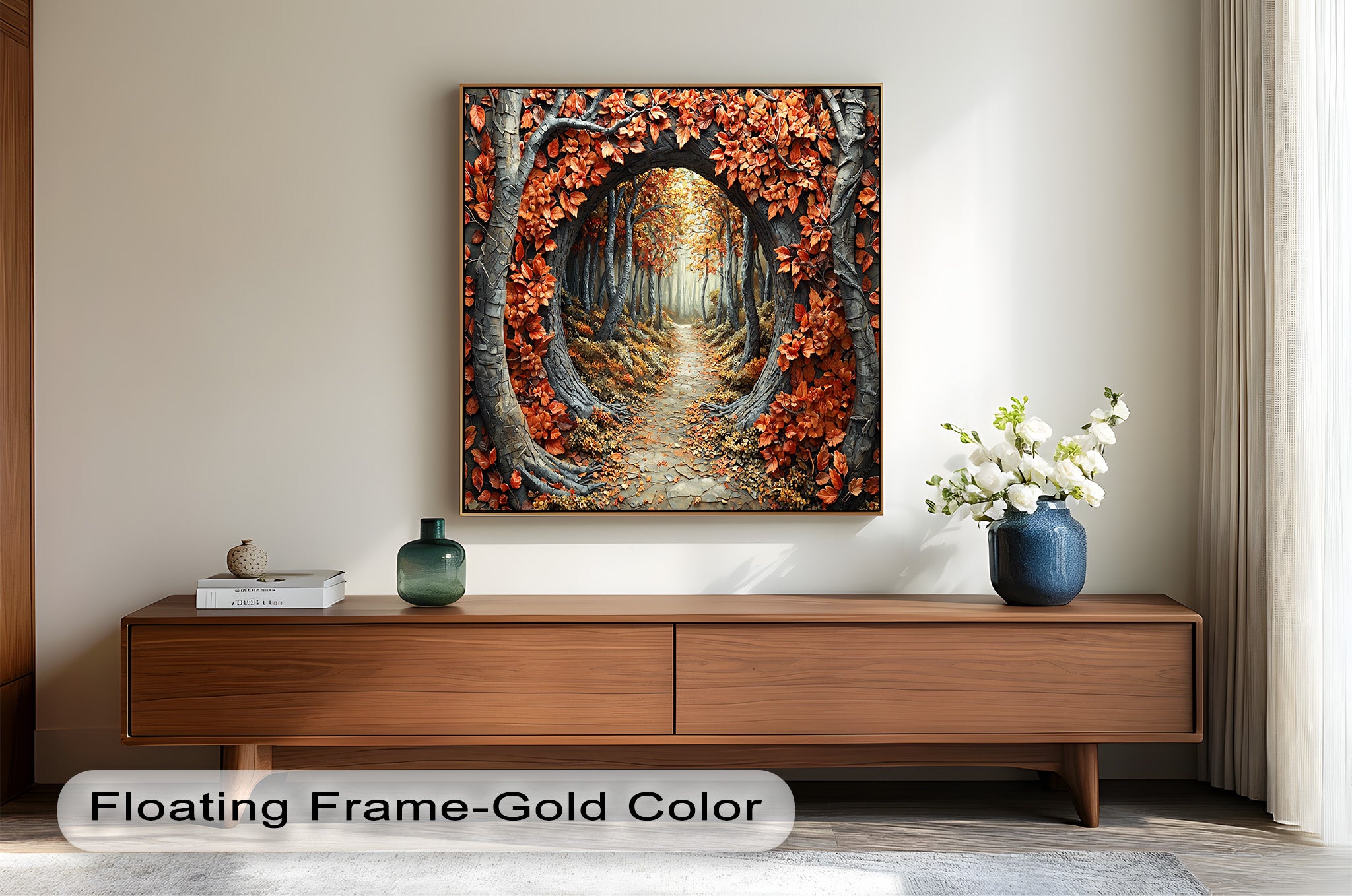 Autumn Path - Enchanted Forest Oil Painting Wall Art for Living Room, Bedroom Decor - Nature Landscape Canvas Print for Home & Office