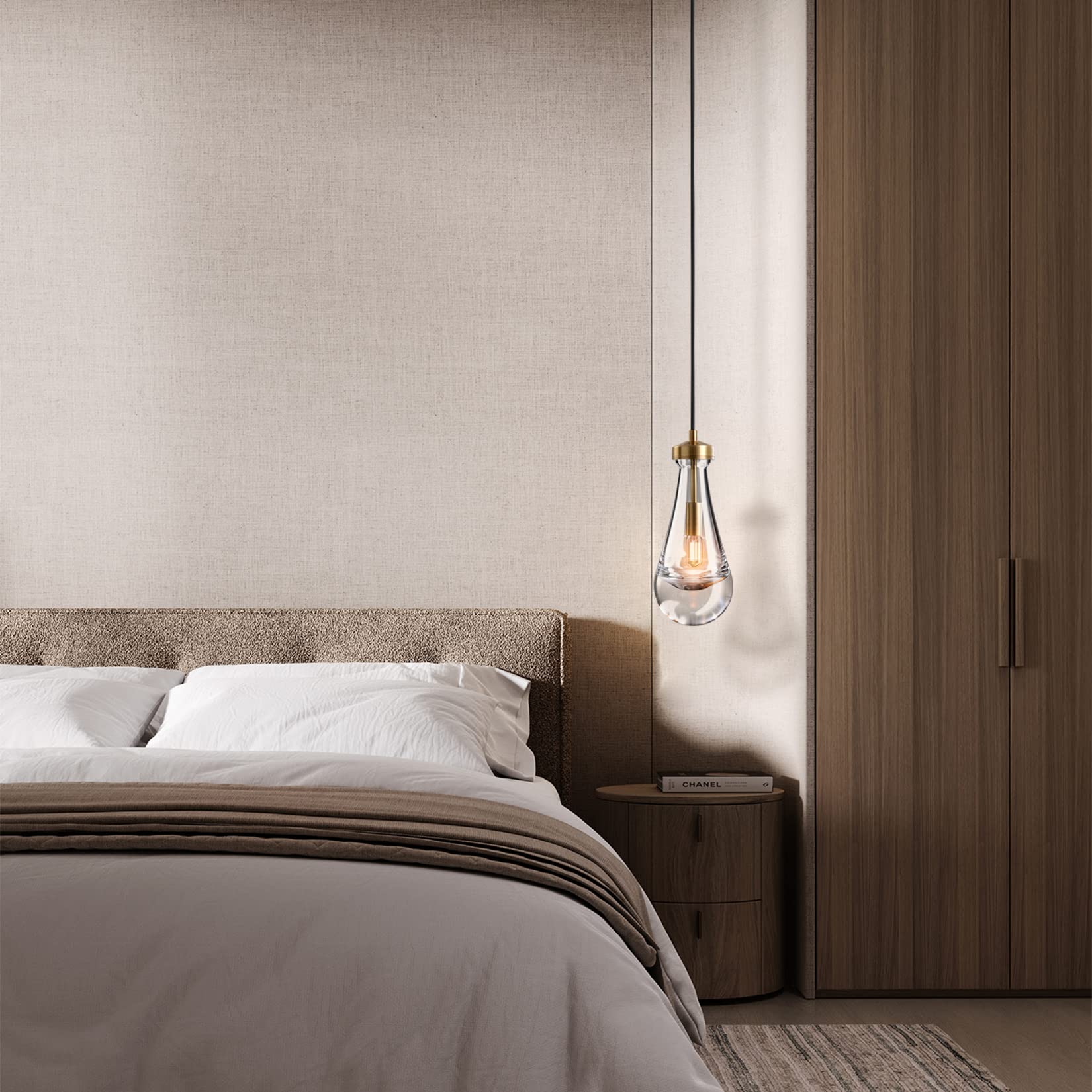 Modern Brass Pendant Light Fixtures with Raindrop Glass for Kitchen Island, Living Room, Hallway, Bedroom, Dining Hall, Office & Bar - Farmhouse Decor (Includes Bulb) | Elegant Lighting for Home & Commercial Spaces
