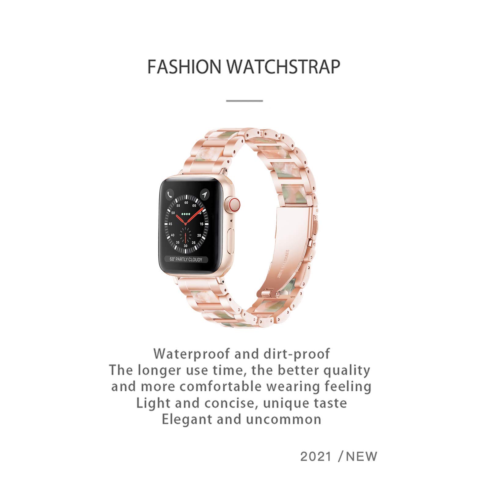 Luxury Resin & Stainless Steel Apple Watch Band for Women - Comfortable, Lightweight iWatch Strap Compatible with Series 9/8/7/SE/6/5/4/3/2/1 (Rose-Pink Green, 38mm/40mm/41mm) - Perfect for Workouts, Office & Everyday Fashion