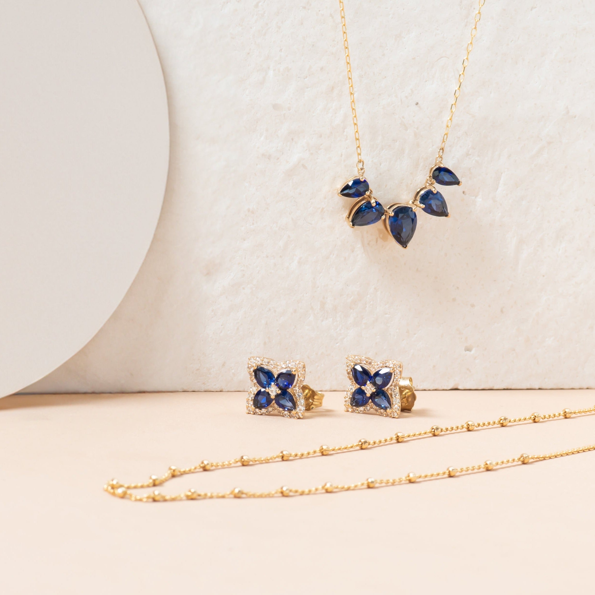 10k Yellow Gold Blue Sapphire Clover Stud Earrings with White Sapphire Halo - Elegant Irish Jewelry for Women, Perfect for St. Patrick's Day Gifts, Anniversary & Birthday Presents