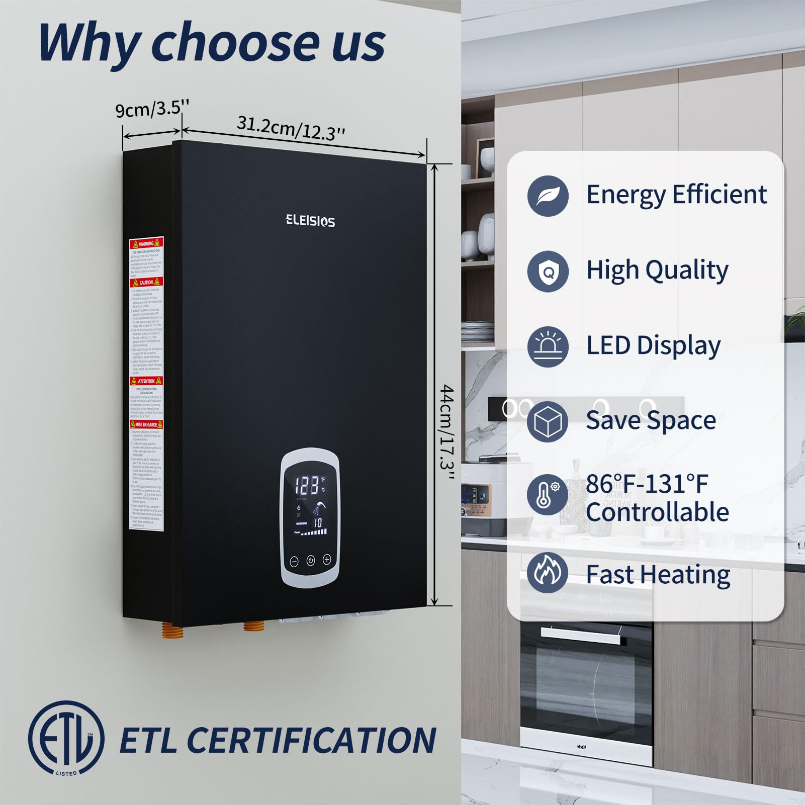 27kW Tankless Electric Water Heater 240V - Instant On-Demand Hot Water System with Energy-Saving LED Display & Smart Self-Modulation Technology - Perfect for Homes, Apartments, RV Living & Commercial Use