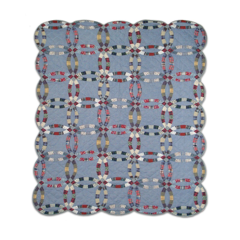 Patch Magic Denim Double Wedding Ring Quilt Queen Size 85